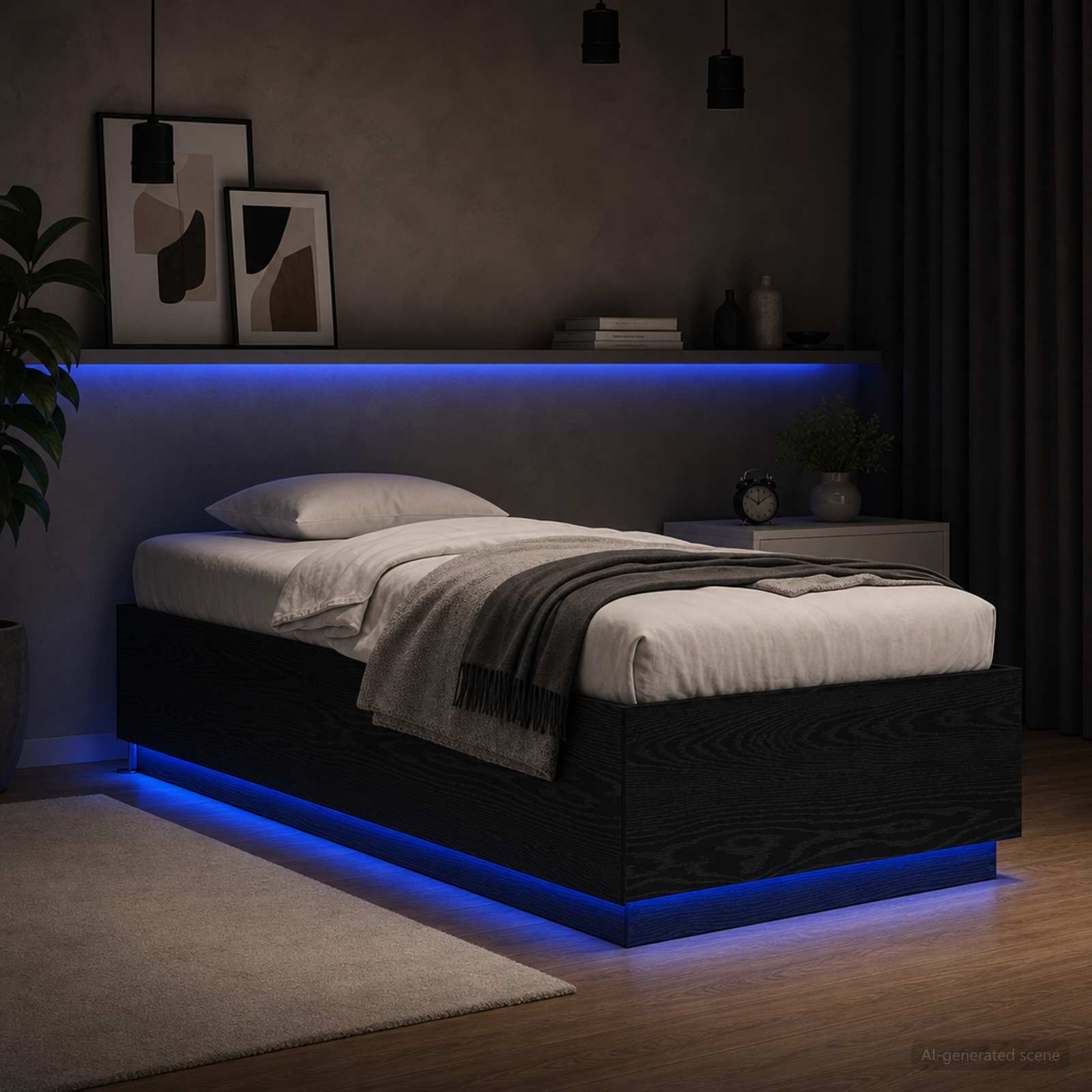 Sängram med LED Svart ek 80 x 200 cm Konstruerat trä