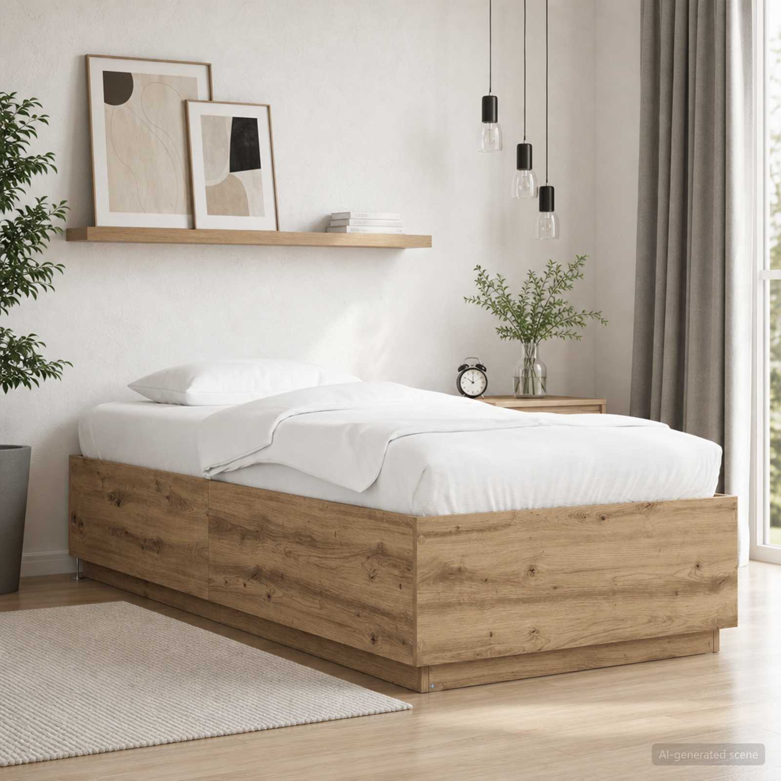 Sängram med LED Artisan-ek 80 x 200 cm Konstruerat trä