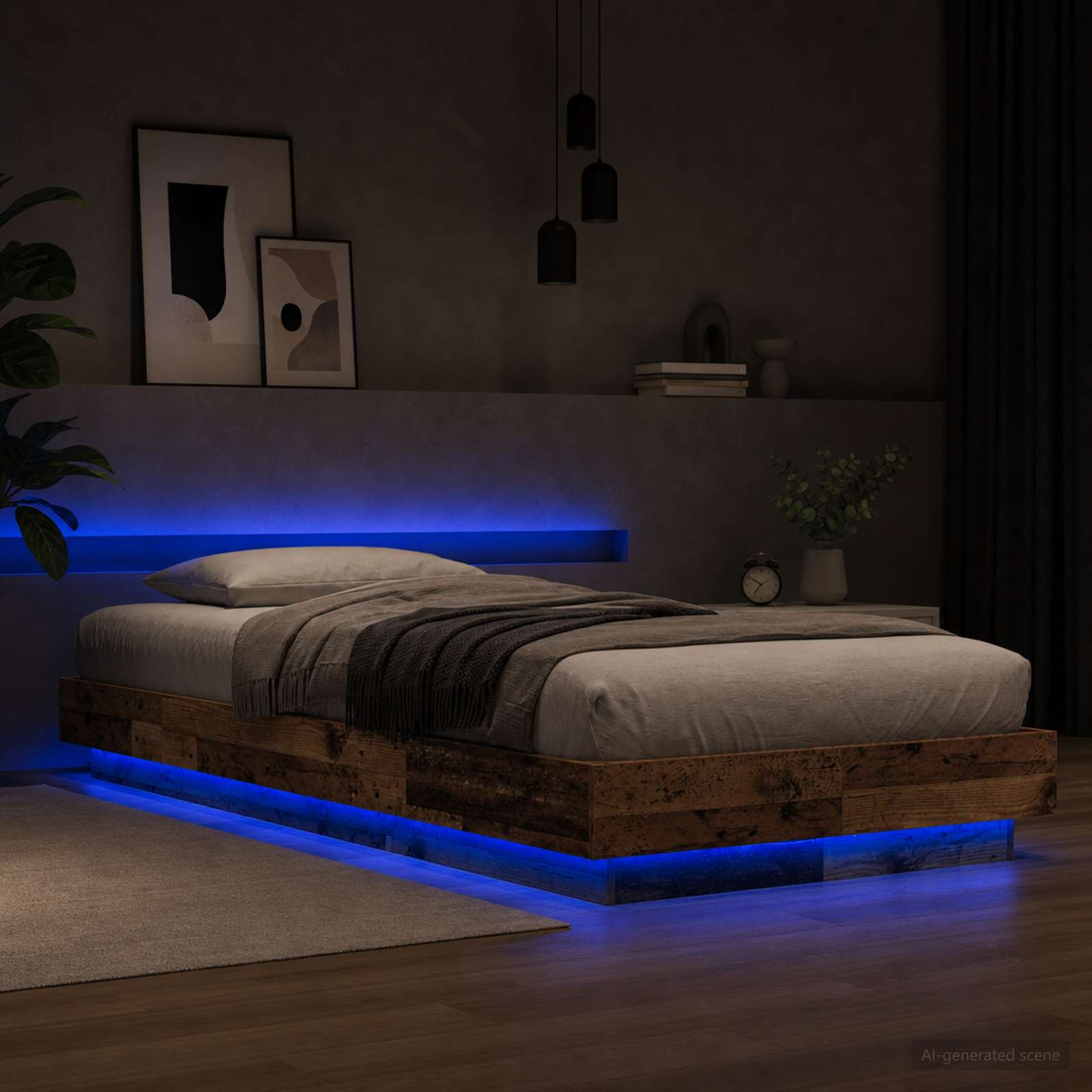 Sängram med LED Gammalt trä 80 x 200 cm Konstruerat trä