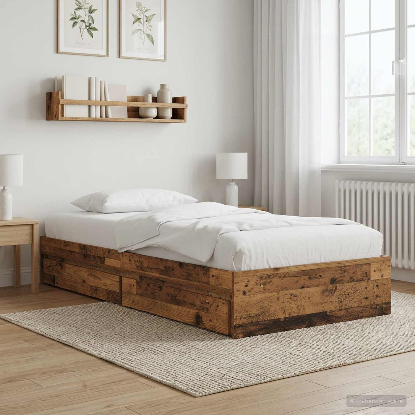 Sängram med förvaring Gammalt trä 80 x 200 cm Konstruerat trä