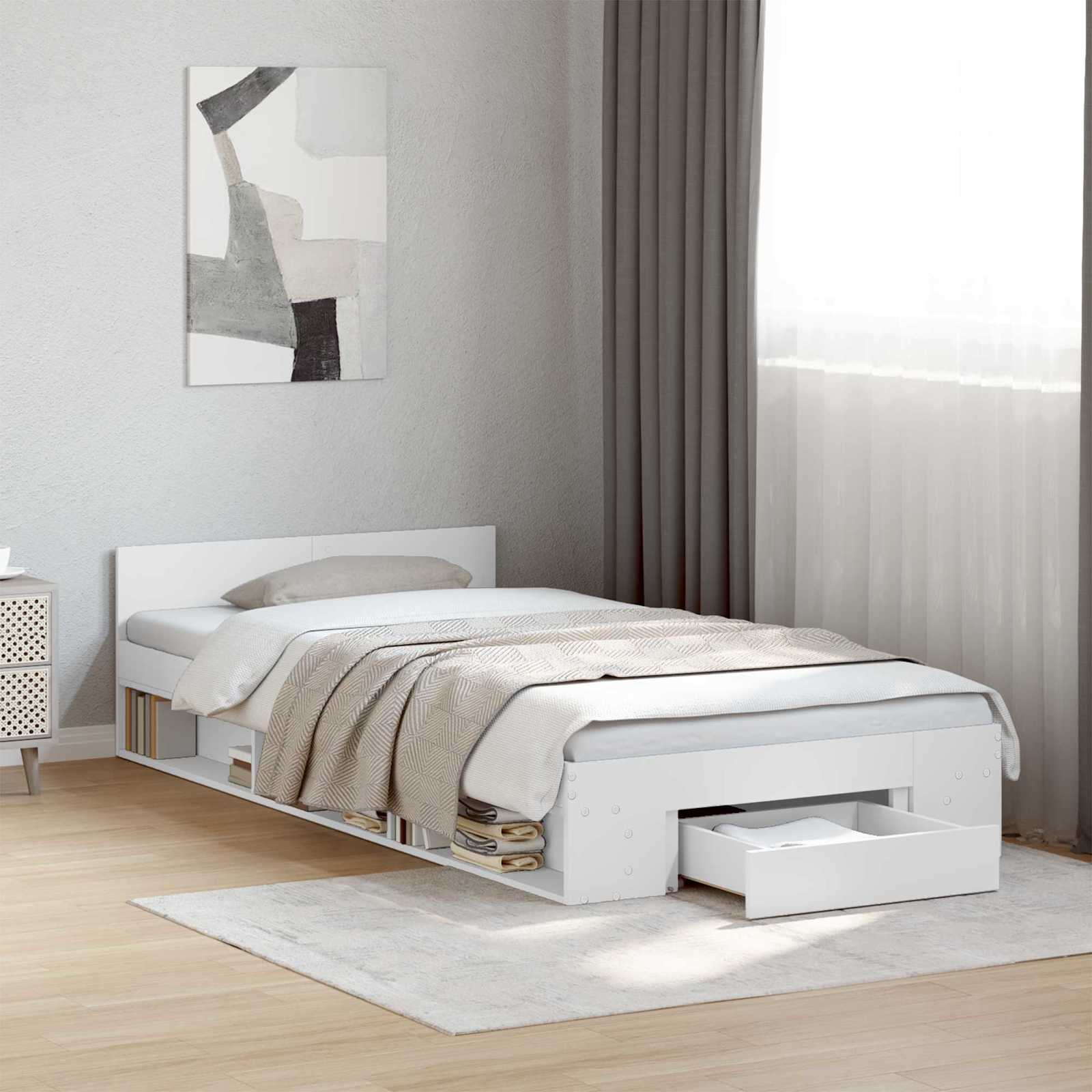 Sängram med förvaring med låda Vit 80 x 200 cm Konstruerat trä