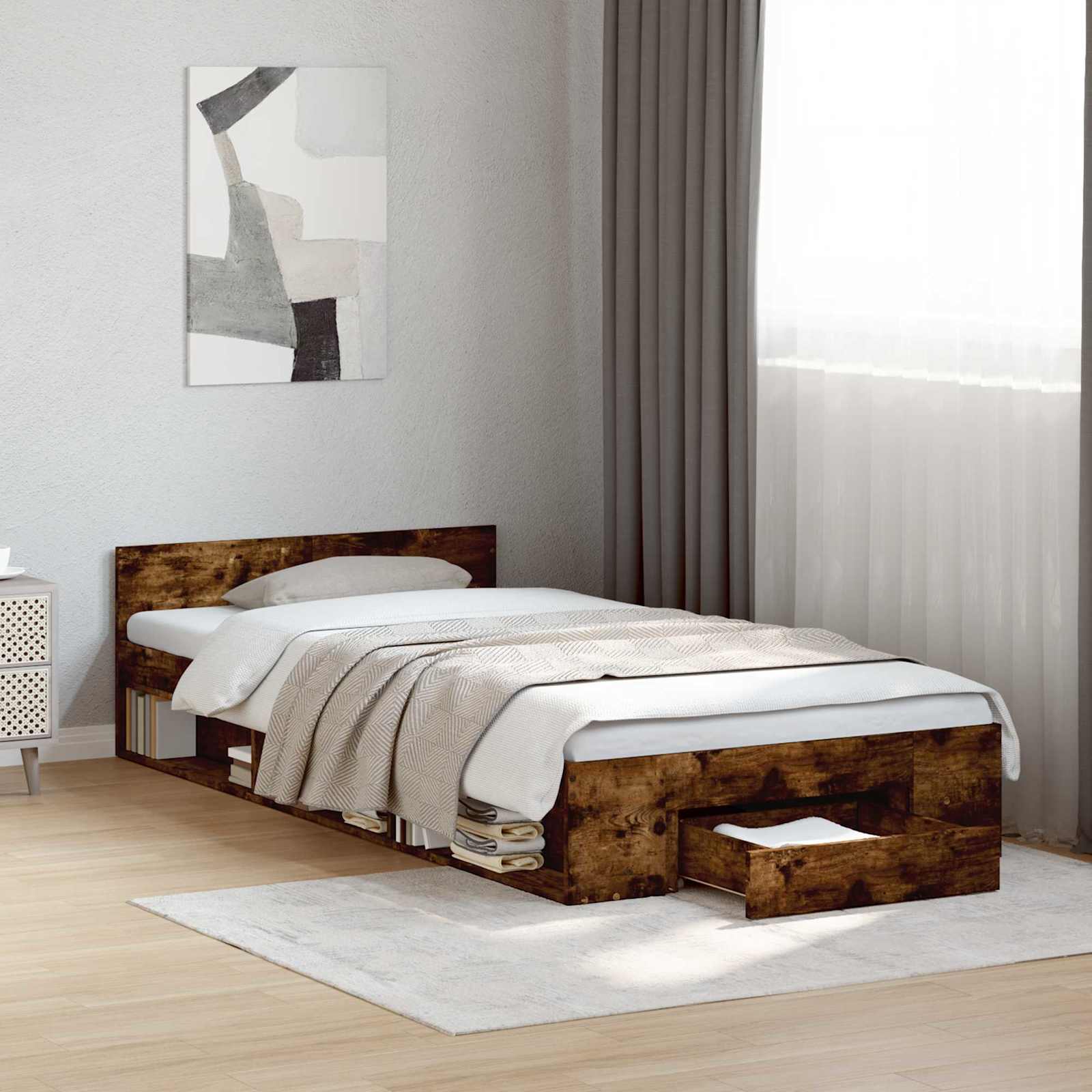 Sängram med förvaring Rökt ek 80 x 200 cm Konstruerat trä