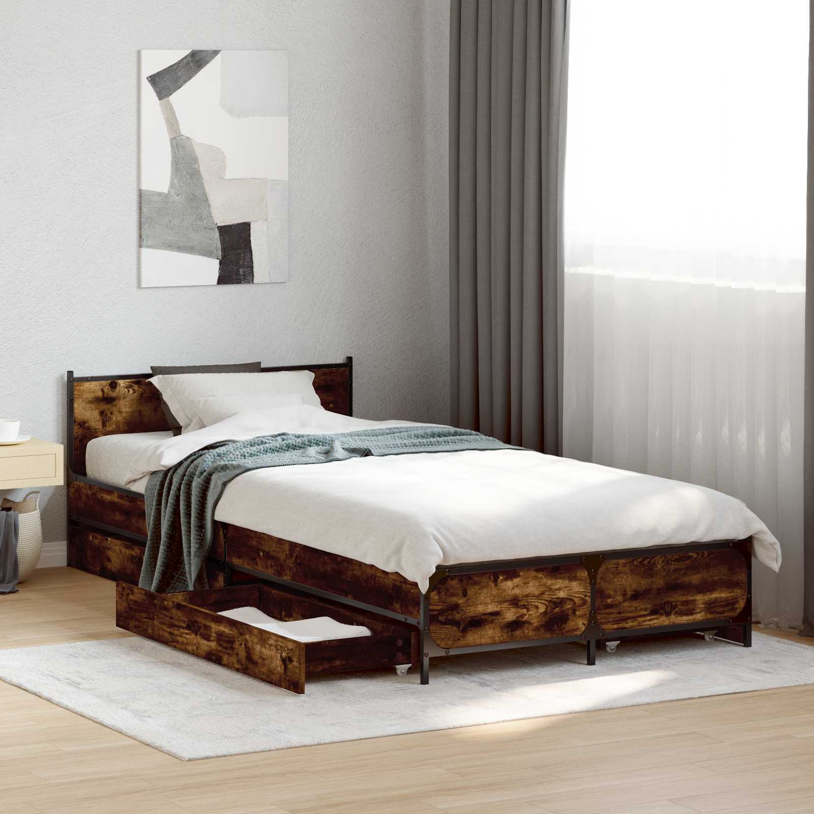 Sängram med huvudgavel Rökt ek 80 x 200 cm Konstruerat trä
