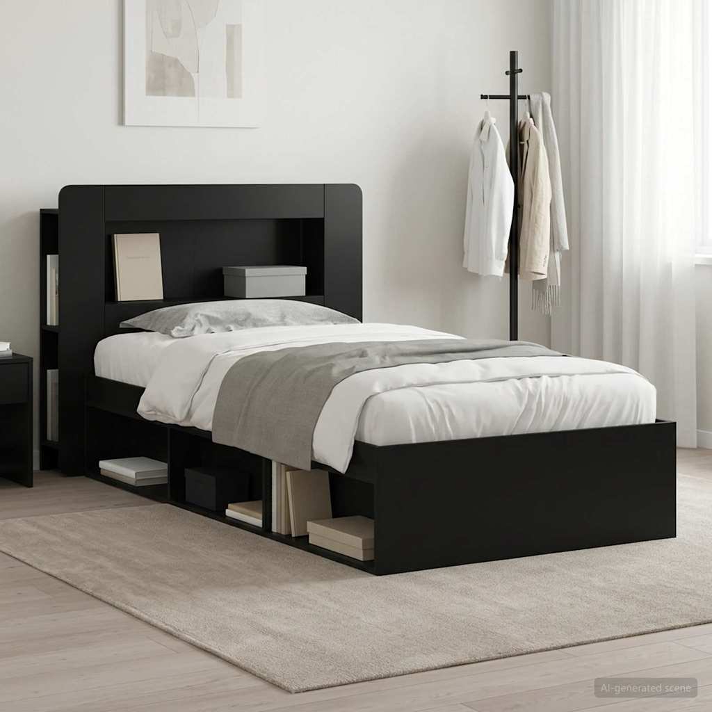 Sängram med förvaring Svart 90 x 190 cm Konstruerat trä