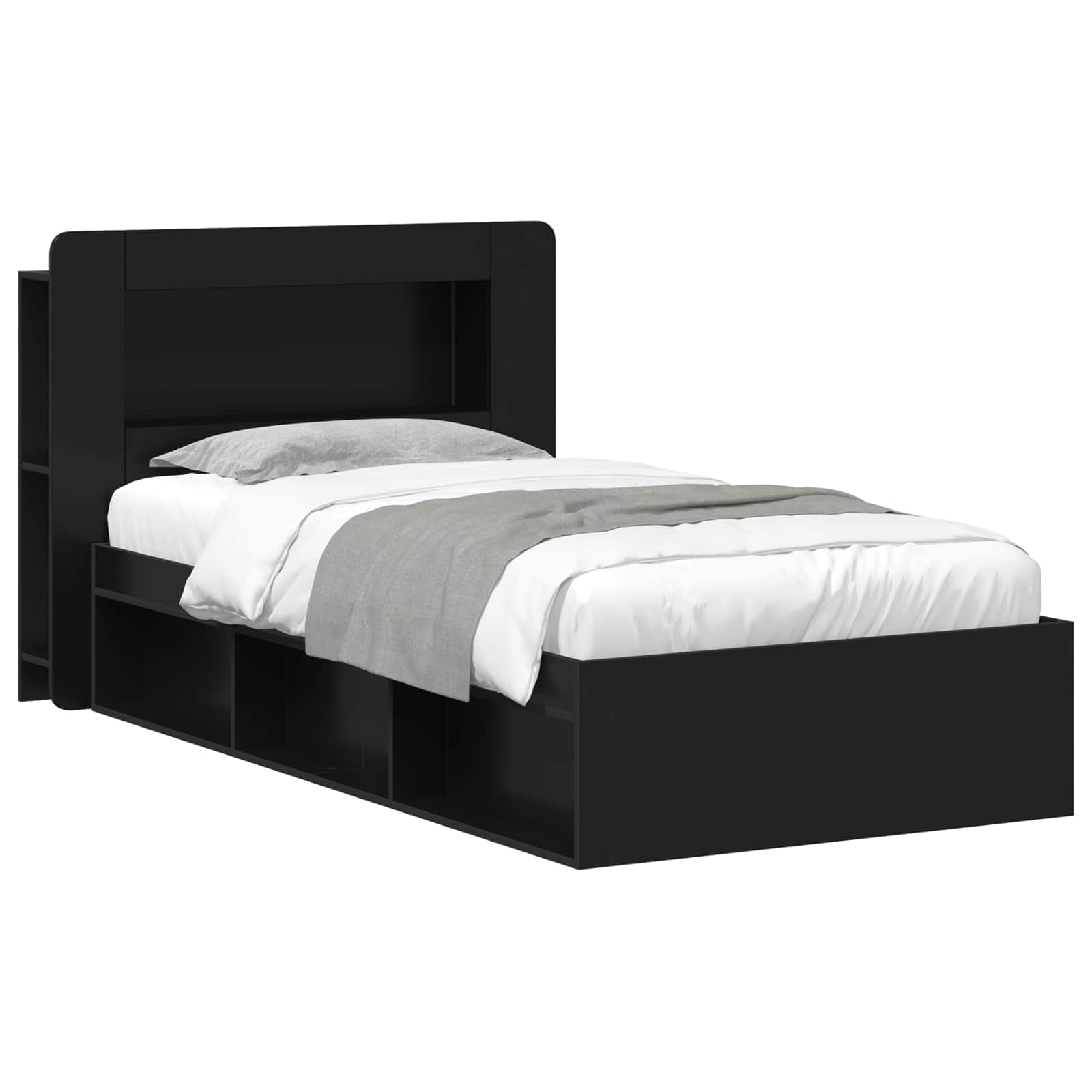 Sängram med förvaring Svart 100 x 200 cm Konstruerat trä