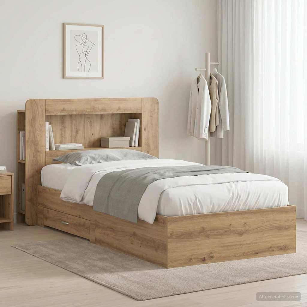 Sängram med förvaring Artisan-ek 90 x 190 cm Konstruerat trä