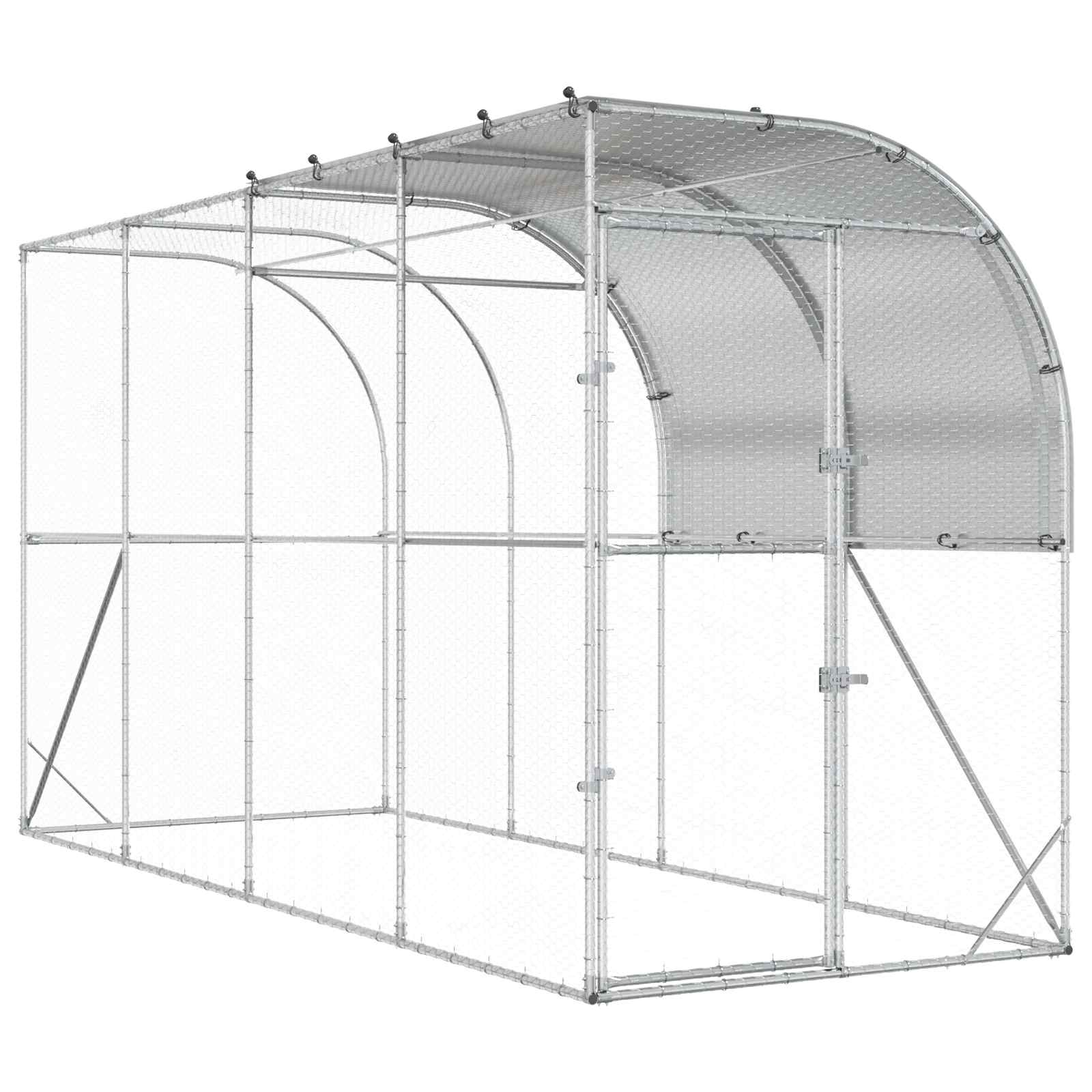 Hönshus mot Vägg Silver 400 x 100 x 215 cm Galvaniserat stål