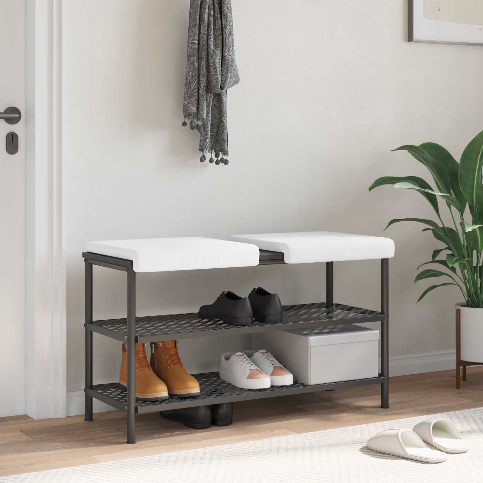 Bänk kudde 2 st Tyg Vit Djup 35 cm