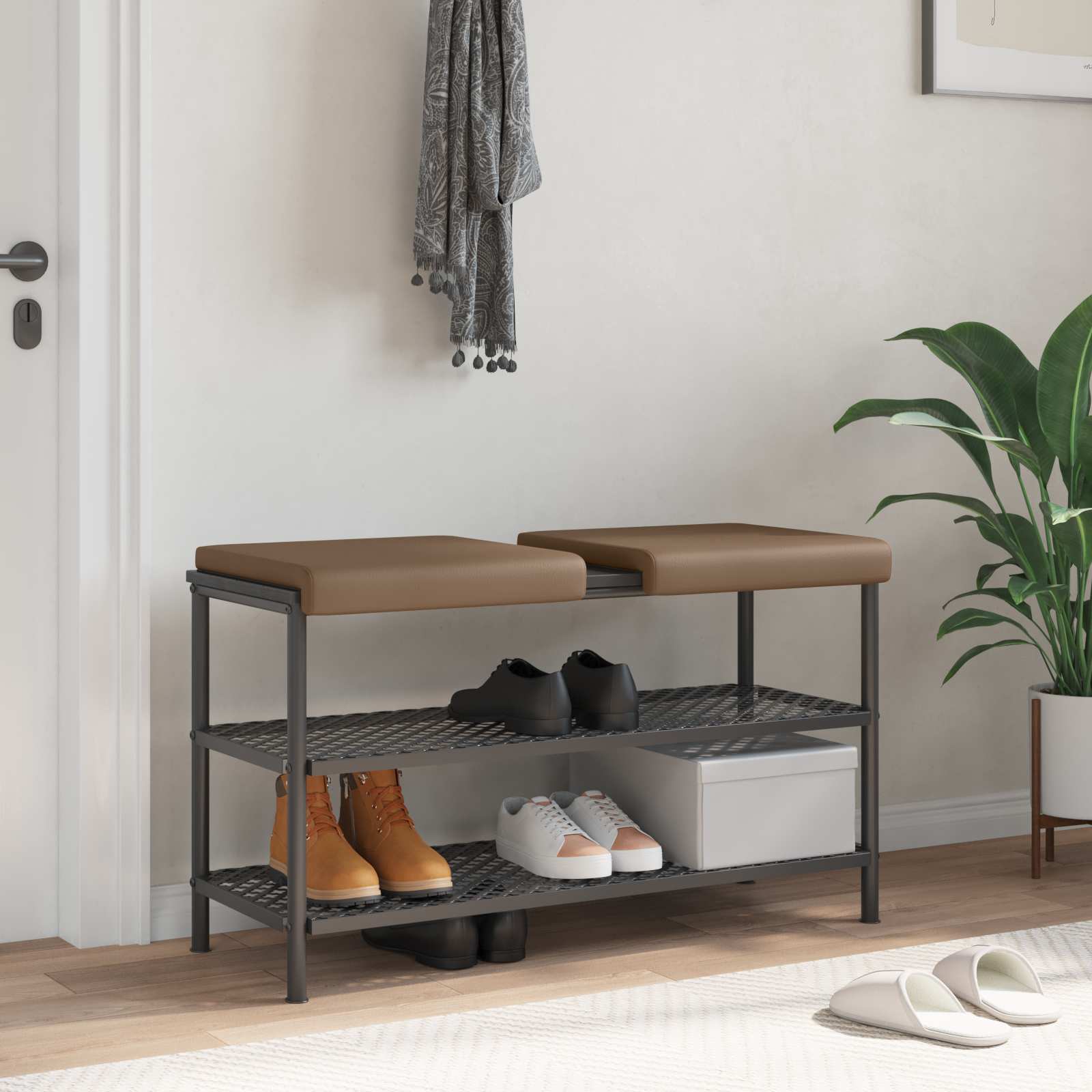 Bänk kudde 2 st Konstläder Cappuccino Djup 35 cm