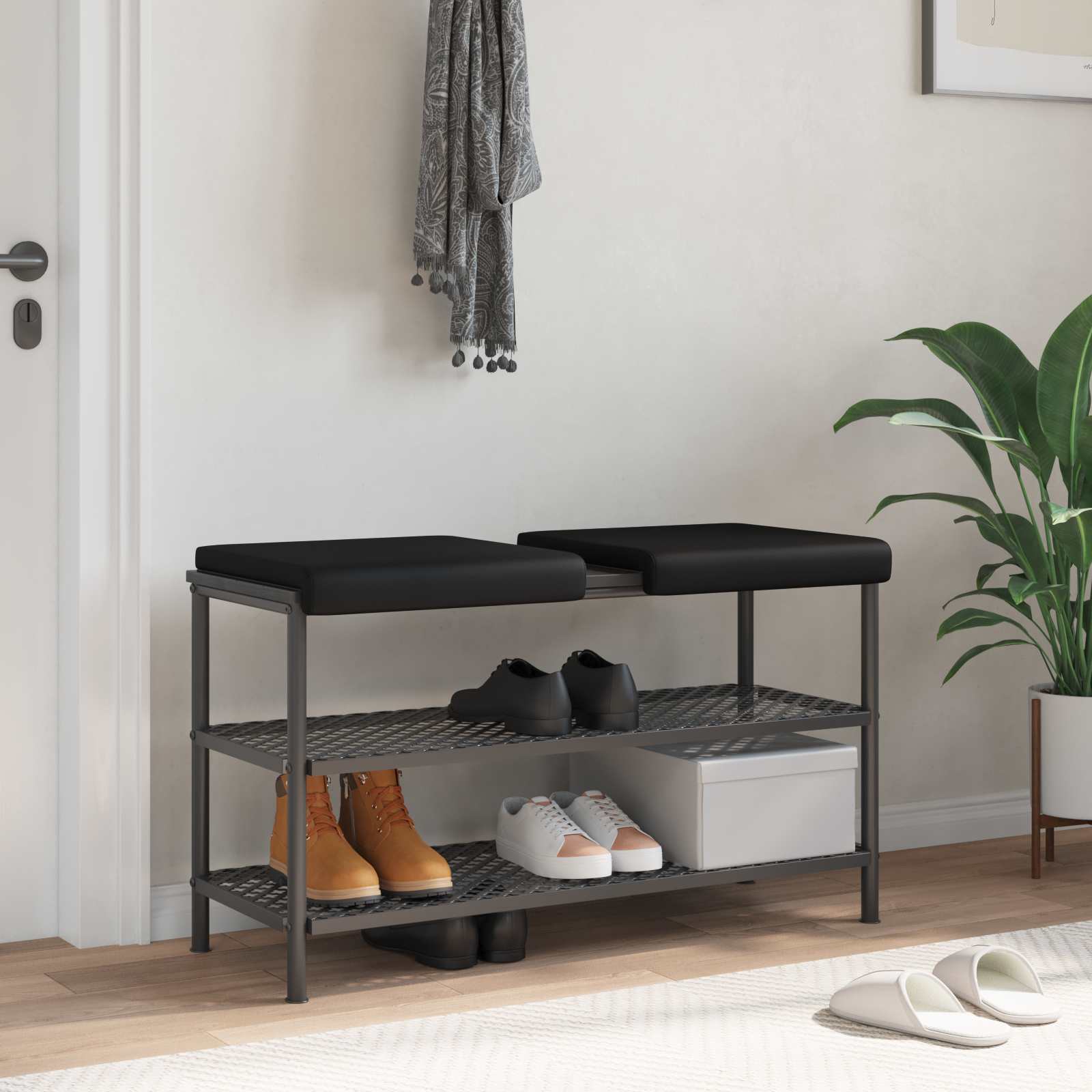 Bänk kudde 2 st Konstläder Svart Djup 35 cm