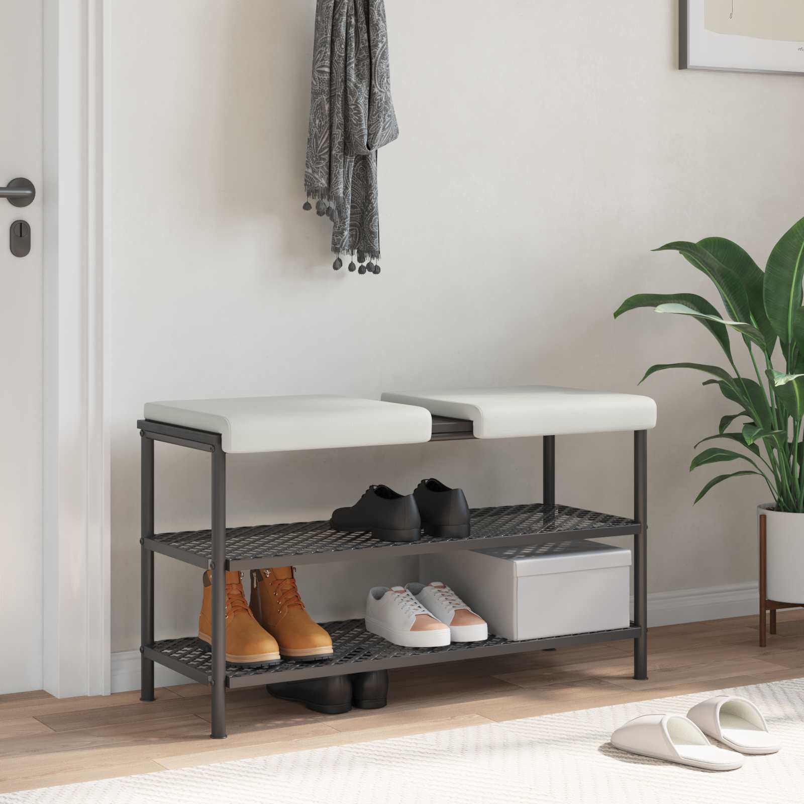 Bänk kudde 2 st Konstläder Vit Djup 35 cm