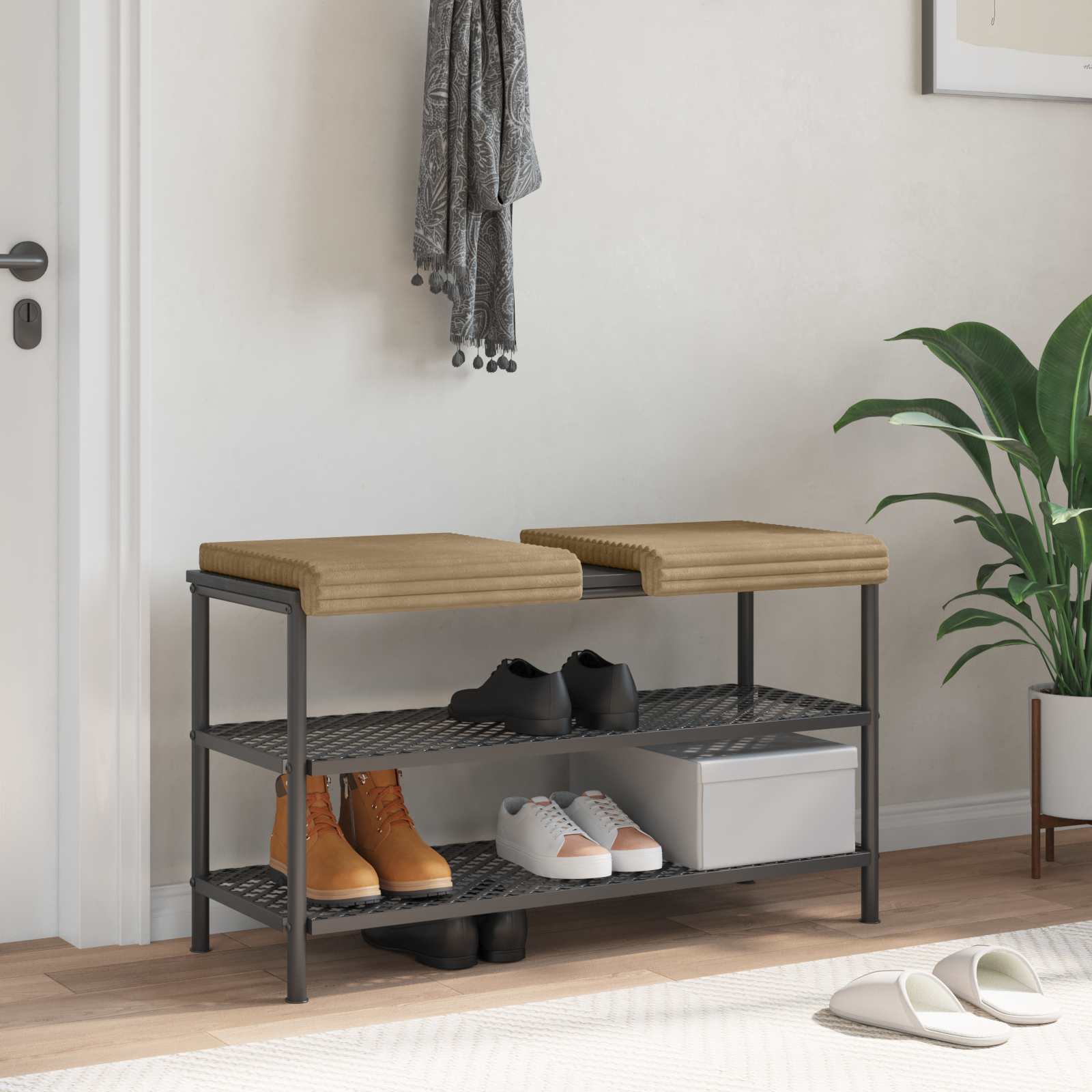 Bänk kudde 2 st Plush kordfløyel Taupe Djup 35 cm