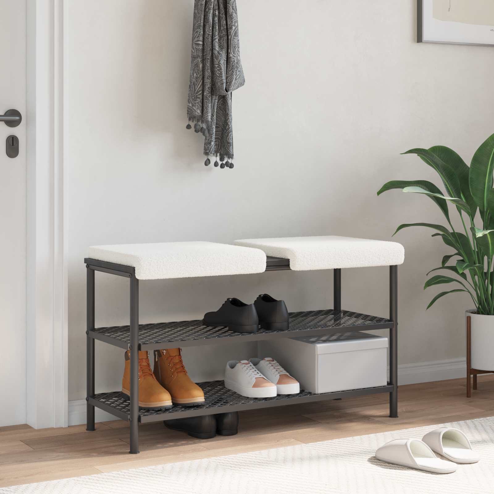 Bänk kudde 2 st Sherpa tyg Gräddvit Djup 35 cm
