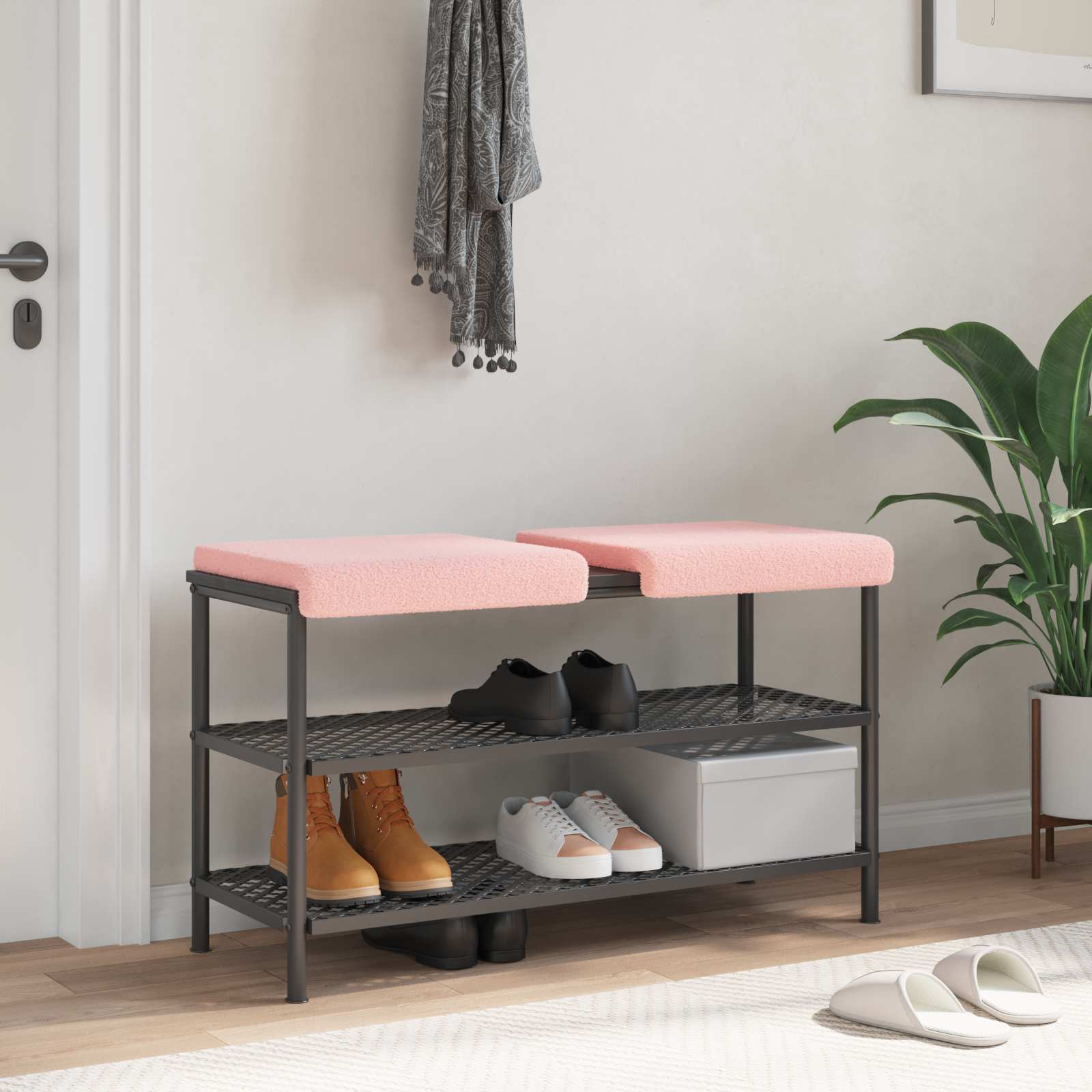 Bänk kudde 2 st Sherpa tyg Rosa Djup 35 cm