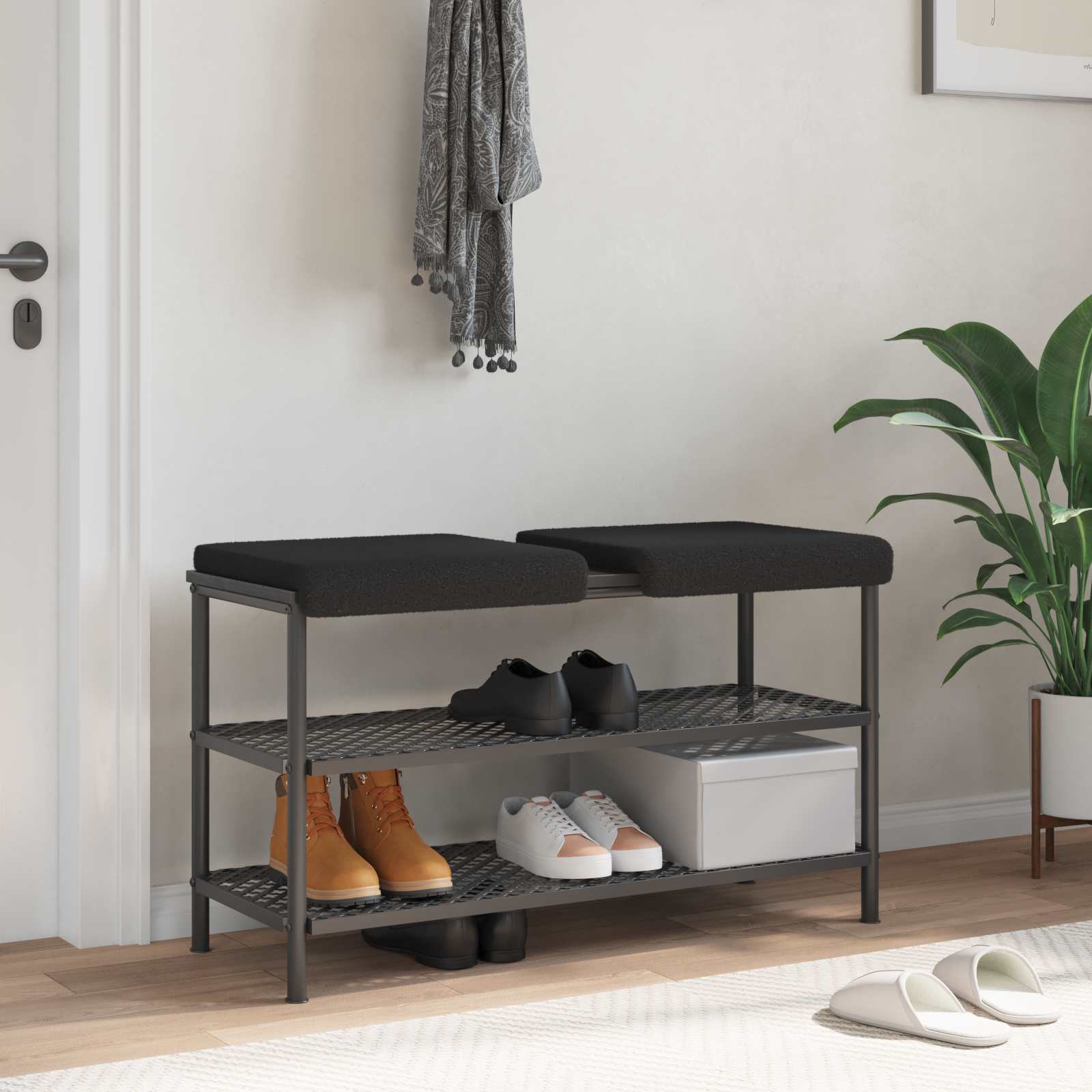 Bänk kudde 2 st Sherpa tyg Svart Djup 35 cm
