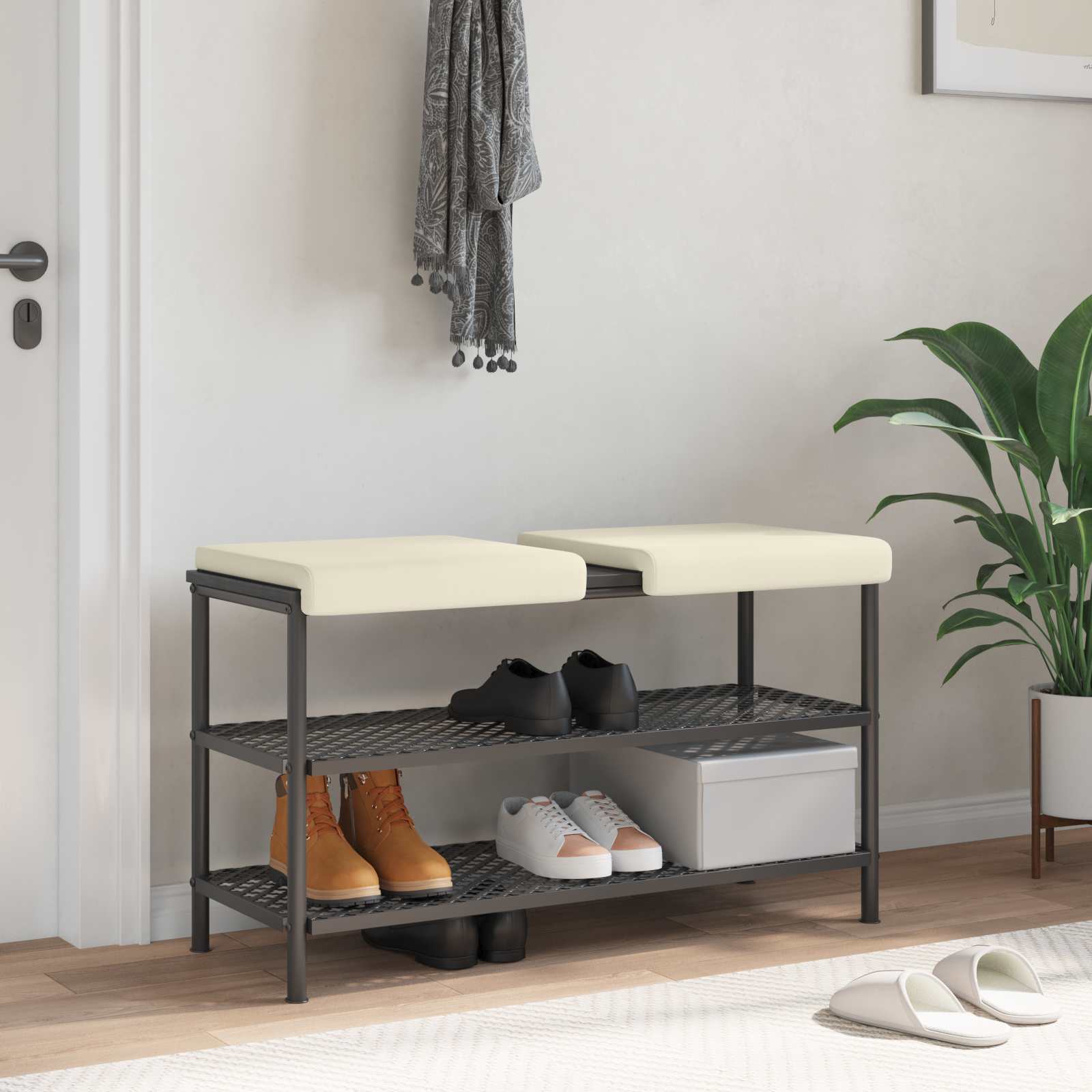 Bänk kudde 2 st Texturerad Sammet Gräddvit Djup 35 cm