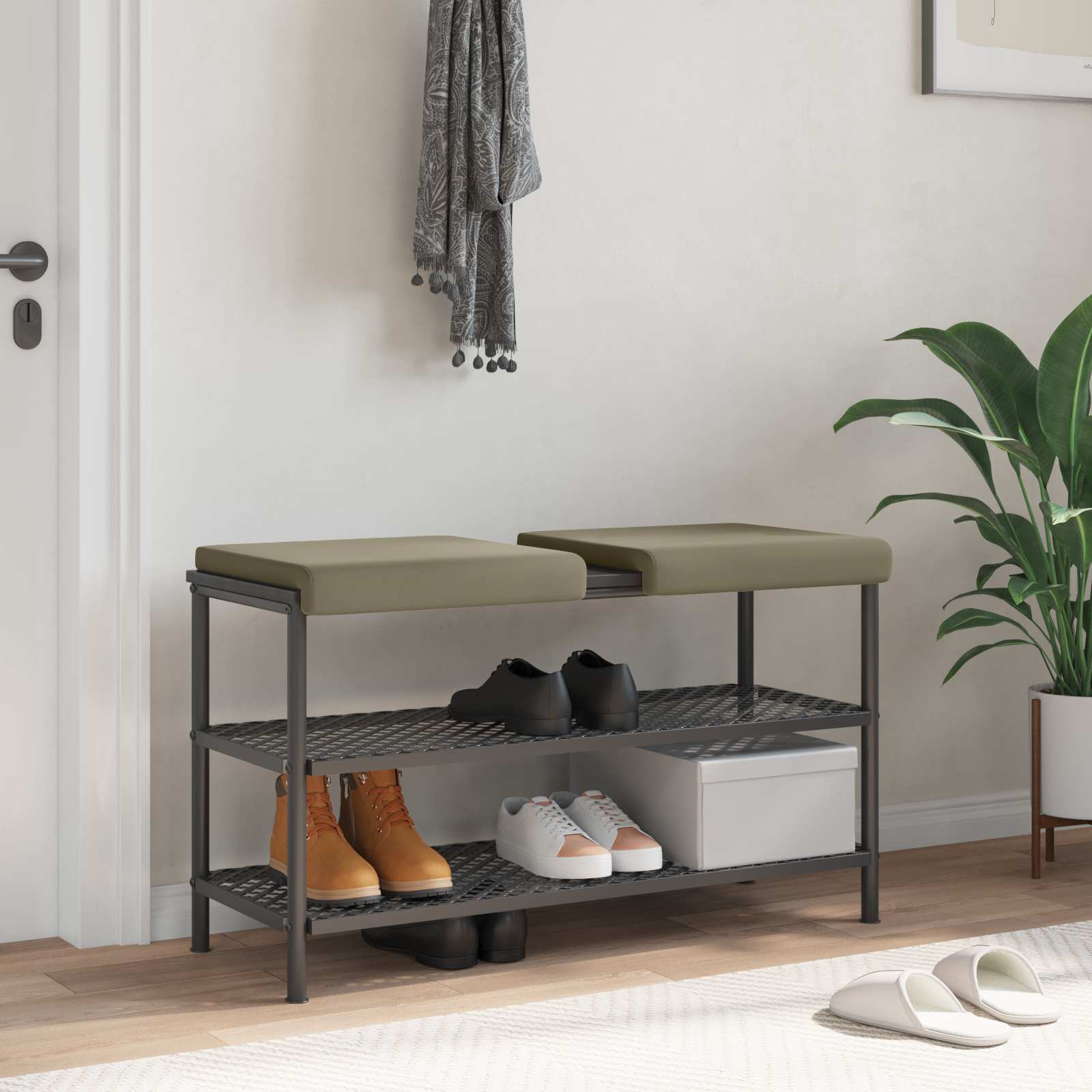 Bänk kudde 2 st Texturerad Sammet Kaki Djup 35 cm