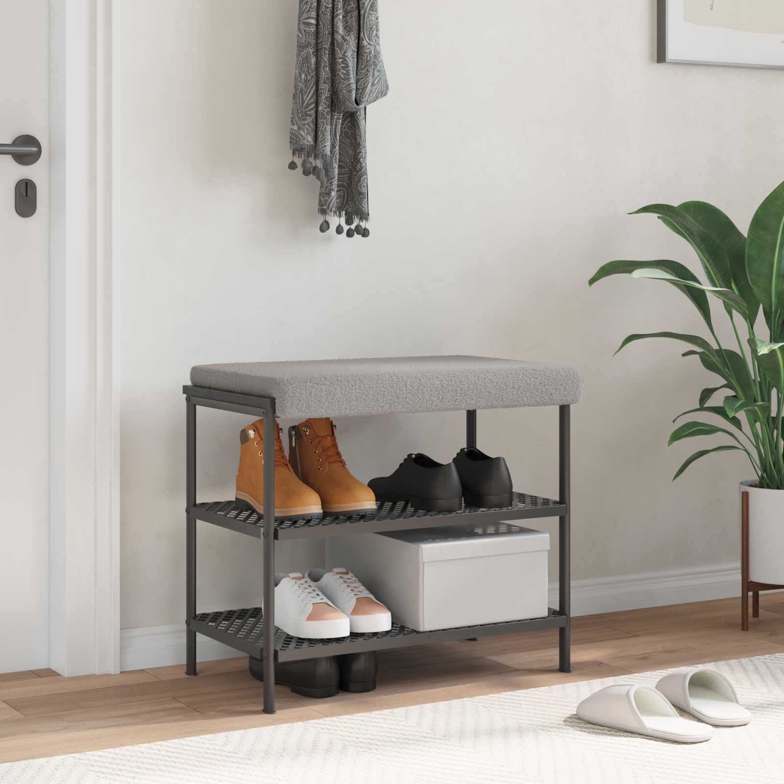 Bänk kudde Sherpa tyg Ljusgrå Djup 35 cm