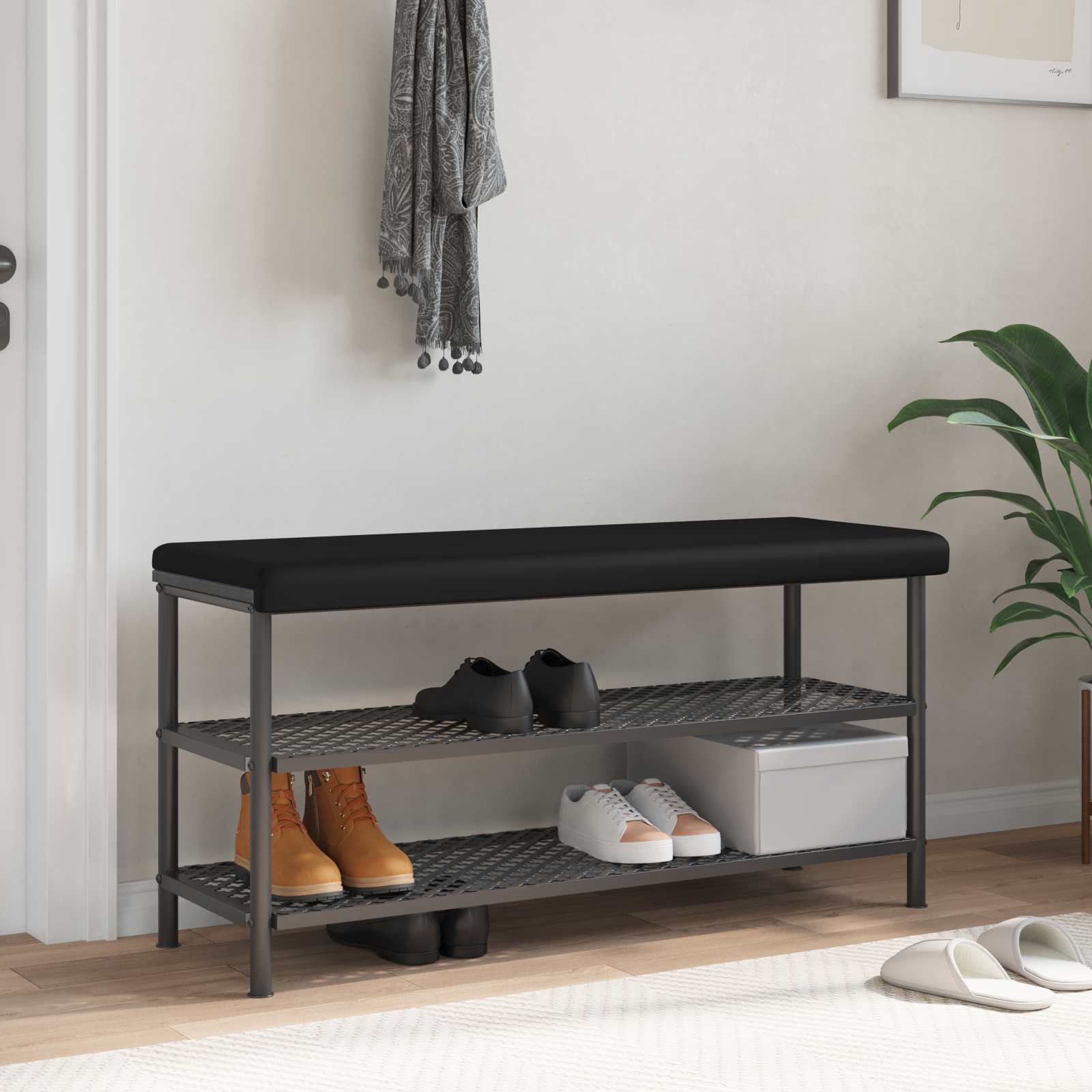 Bänk kudde Konstläder Svart Djup 35 cm