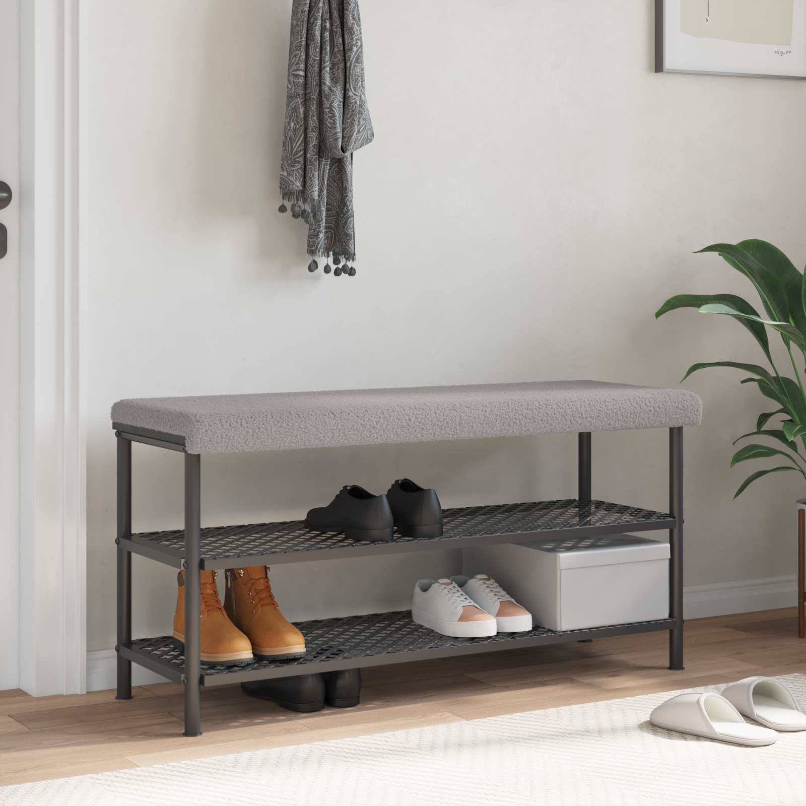 Bänk kudde Sherpa tyg Ljusgrå Djup 35 cm