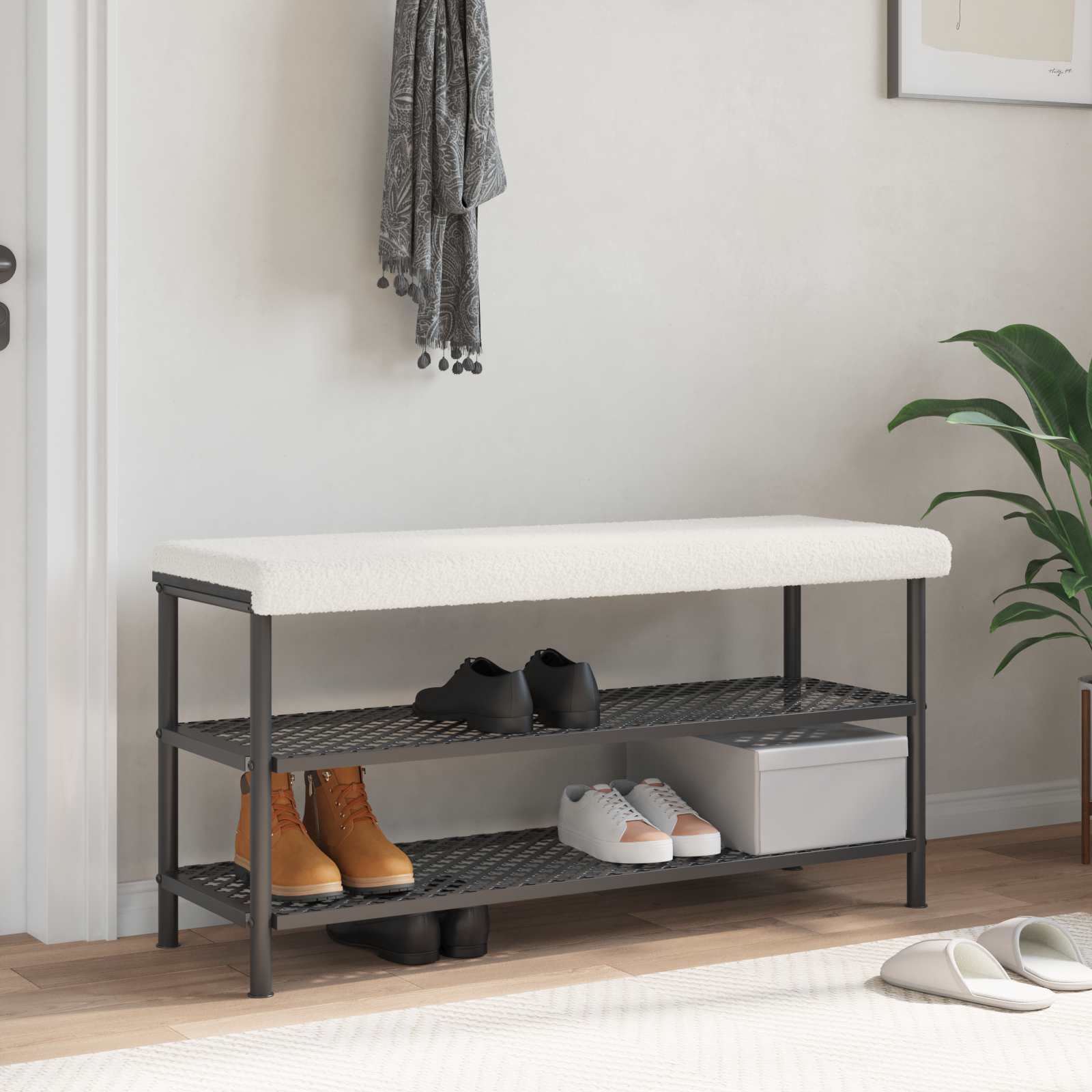 Bänk kudde Sherpa tyg Gräddvit Djup 35 cm