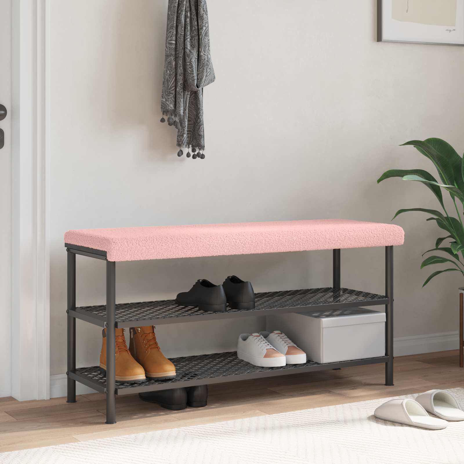 Bänk kudde Sherpa tyg Rosa Djup 35 cm