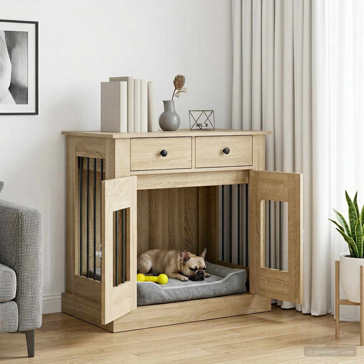 Hundbur möbel Sonoma-ek 80 x 47,5 x 80 cm Konstruerat trä