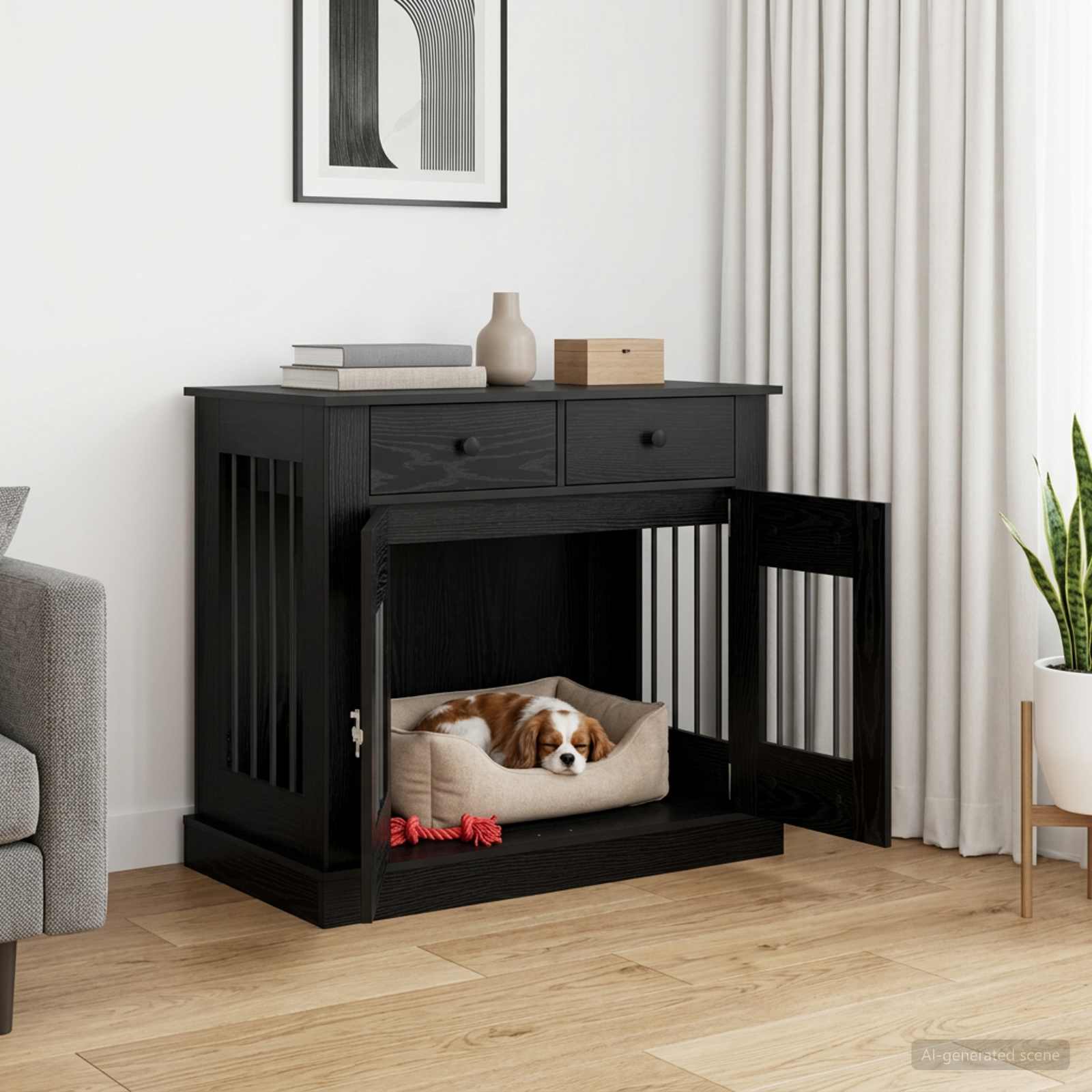 Hundbur möbel Svart ek 90 x 47,5 x 80 cm Konstruerat trä