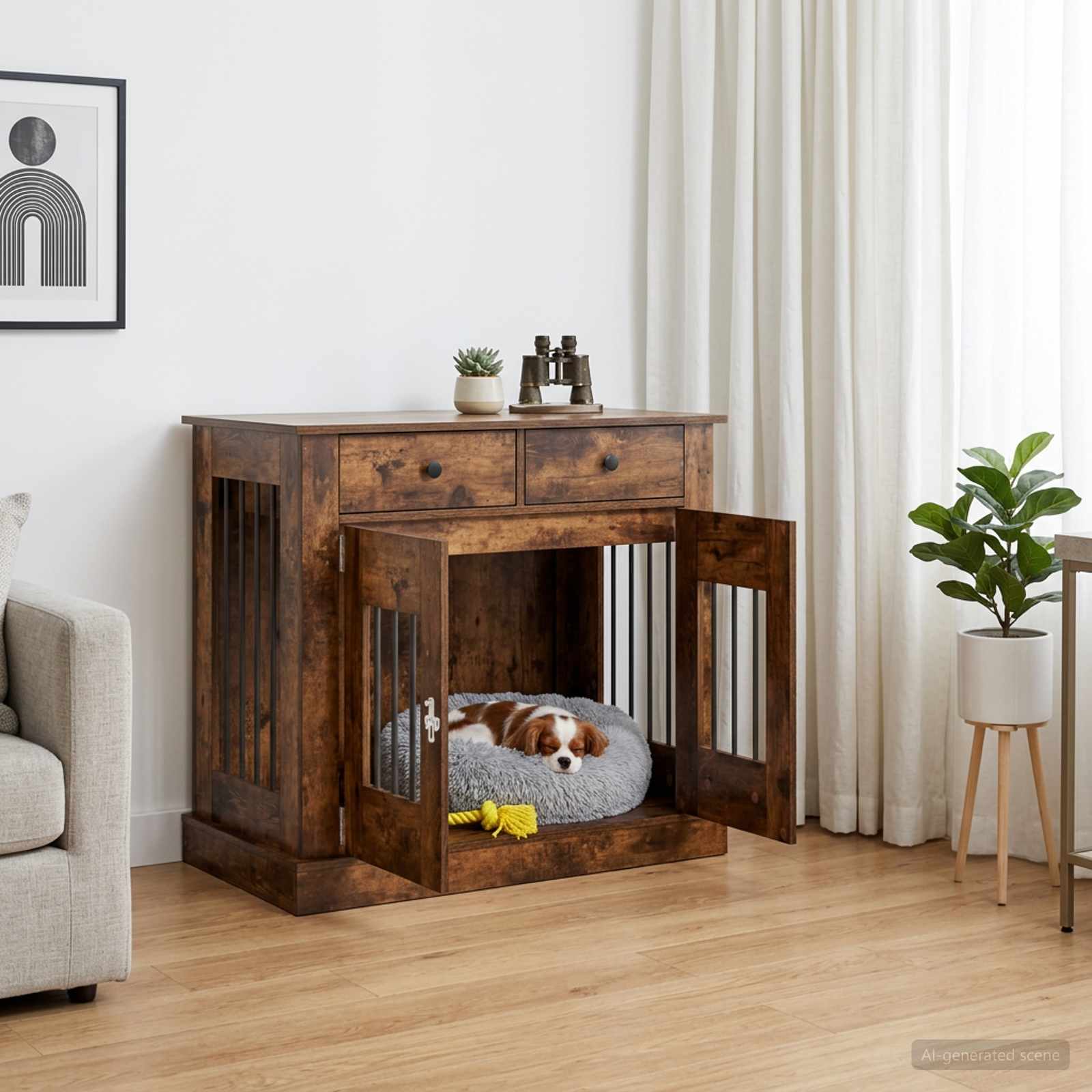 Hundbur möbel Rökt ek 90 x 47,5 x 80 cm Konstruerat trä