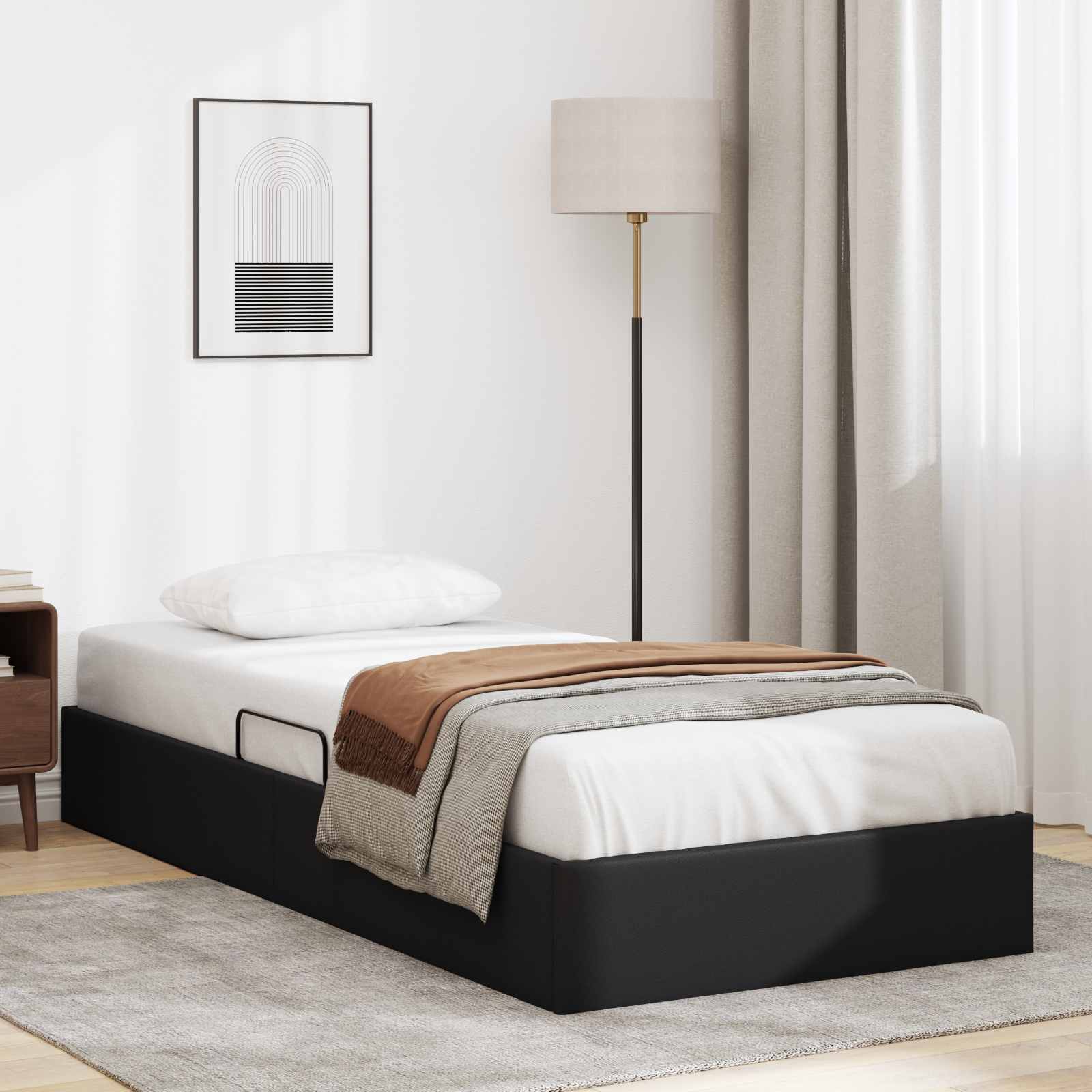 Ottoman Sängram med lagring Svart 90 x 190 cm Konstläder