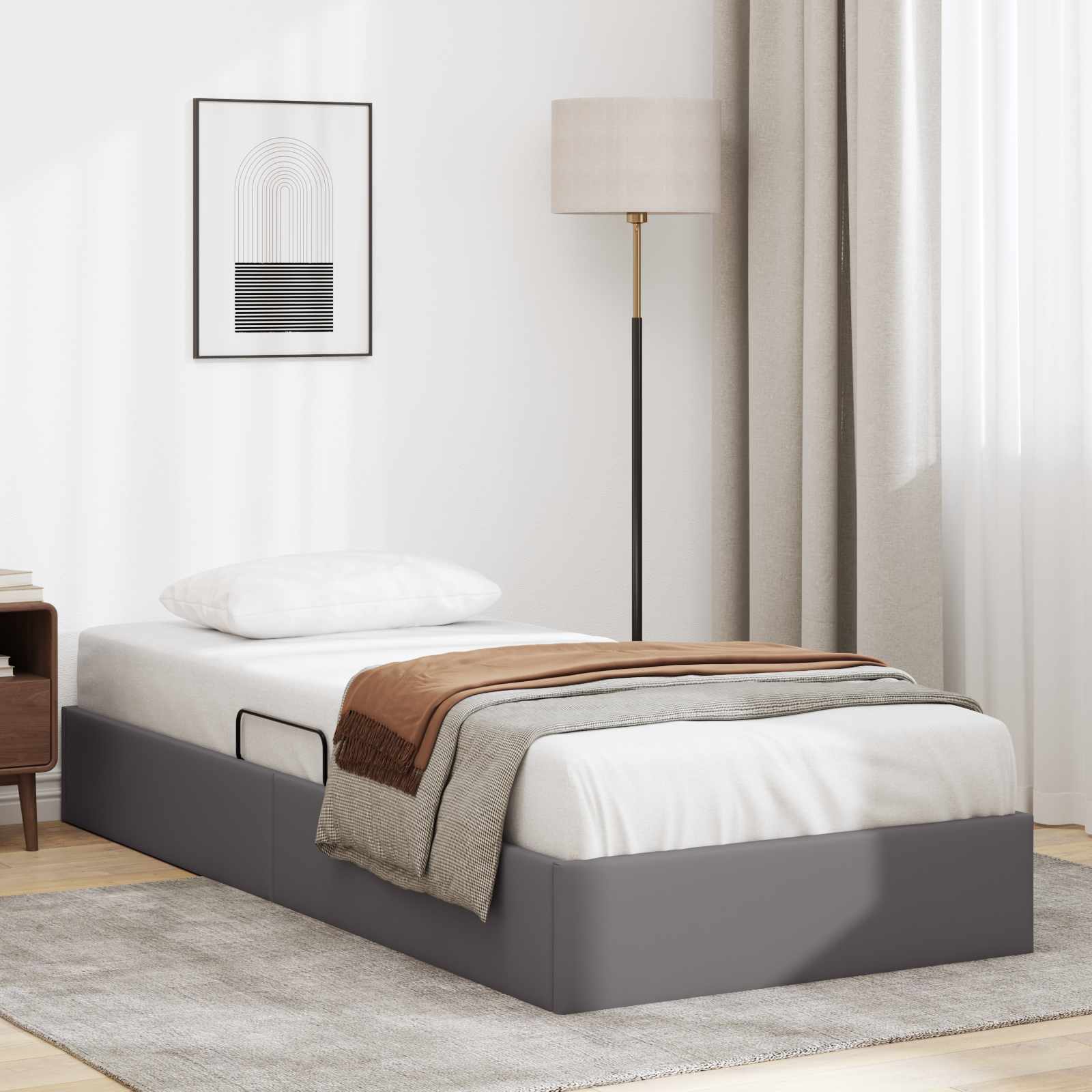Ottoman Sängram med lagring Grå 90 x 190 cm Konstläder