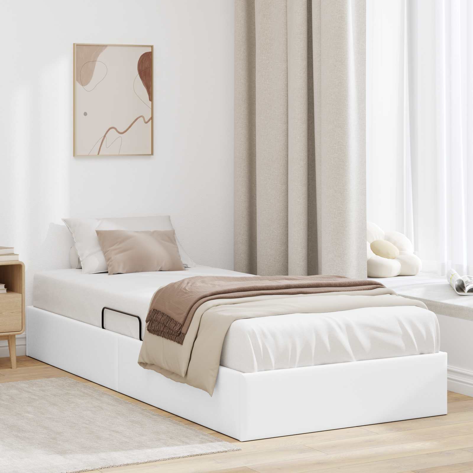 Ottoman Sängram med lagring Ren Vit 90 x 200 cm Konstläder