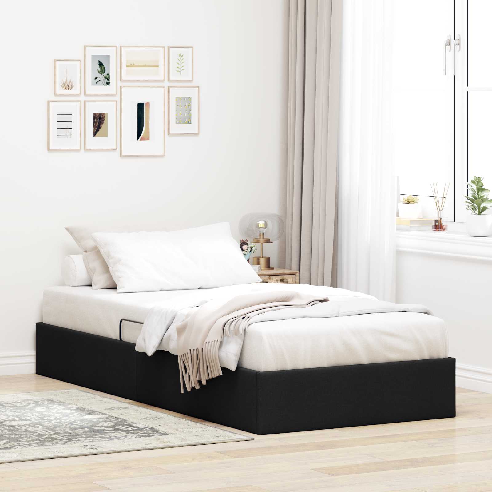 Ottoman Sängram med lagring Svart 90 x 190 cm tyg