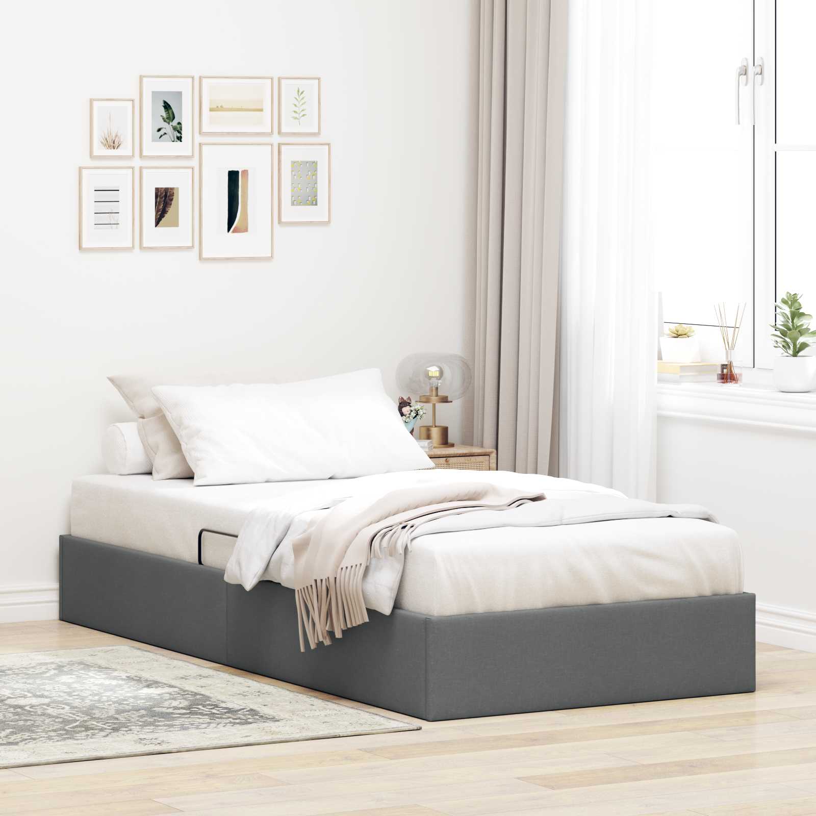 Ottoman Sängram med lagring Mörkgrå 90 x 200 cm tyg