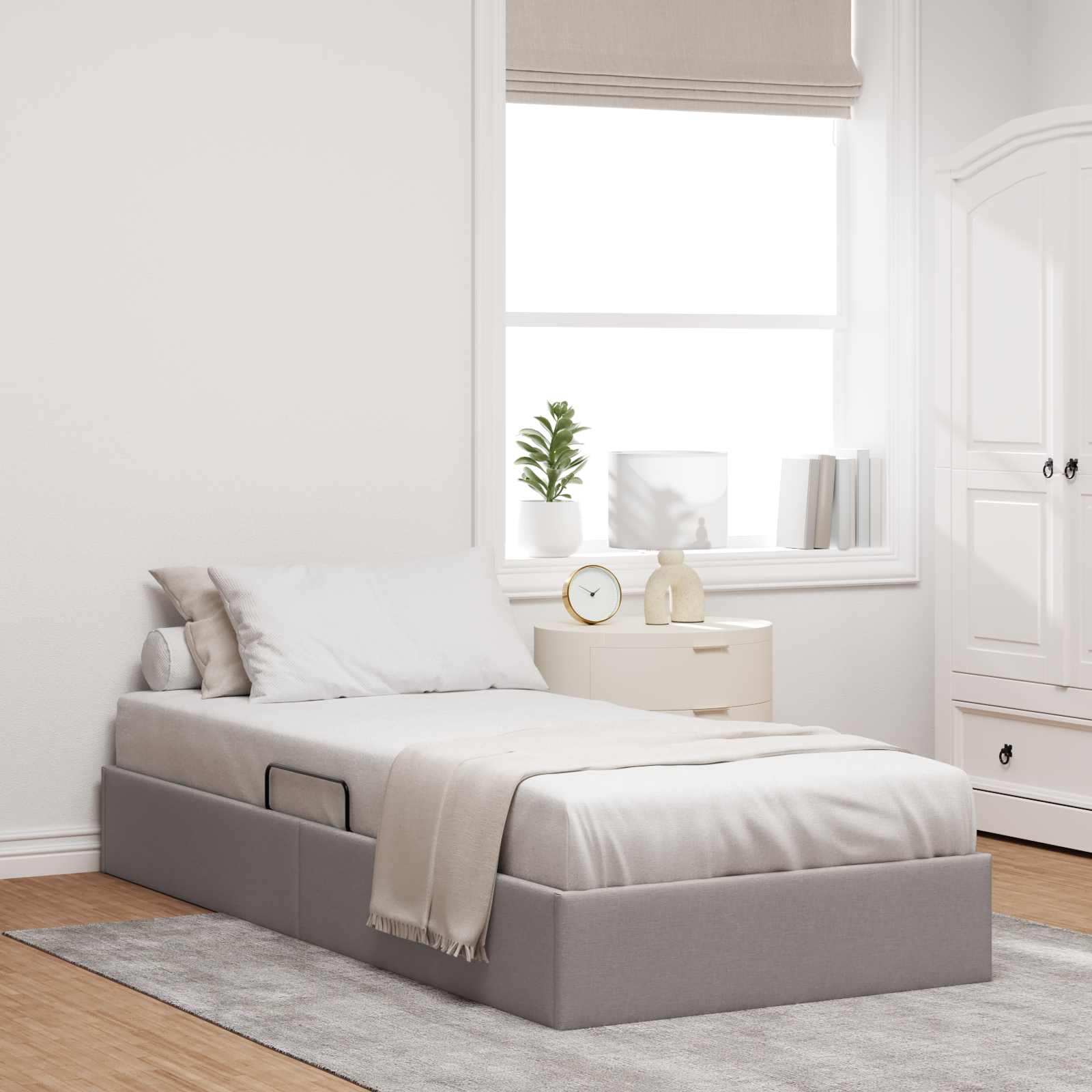 Ottoman Sängram med lagring Taupe 90 x 200 cm tyg