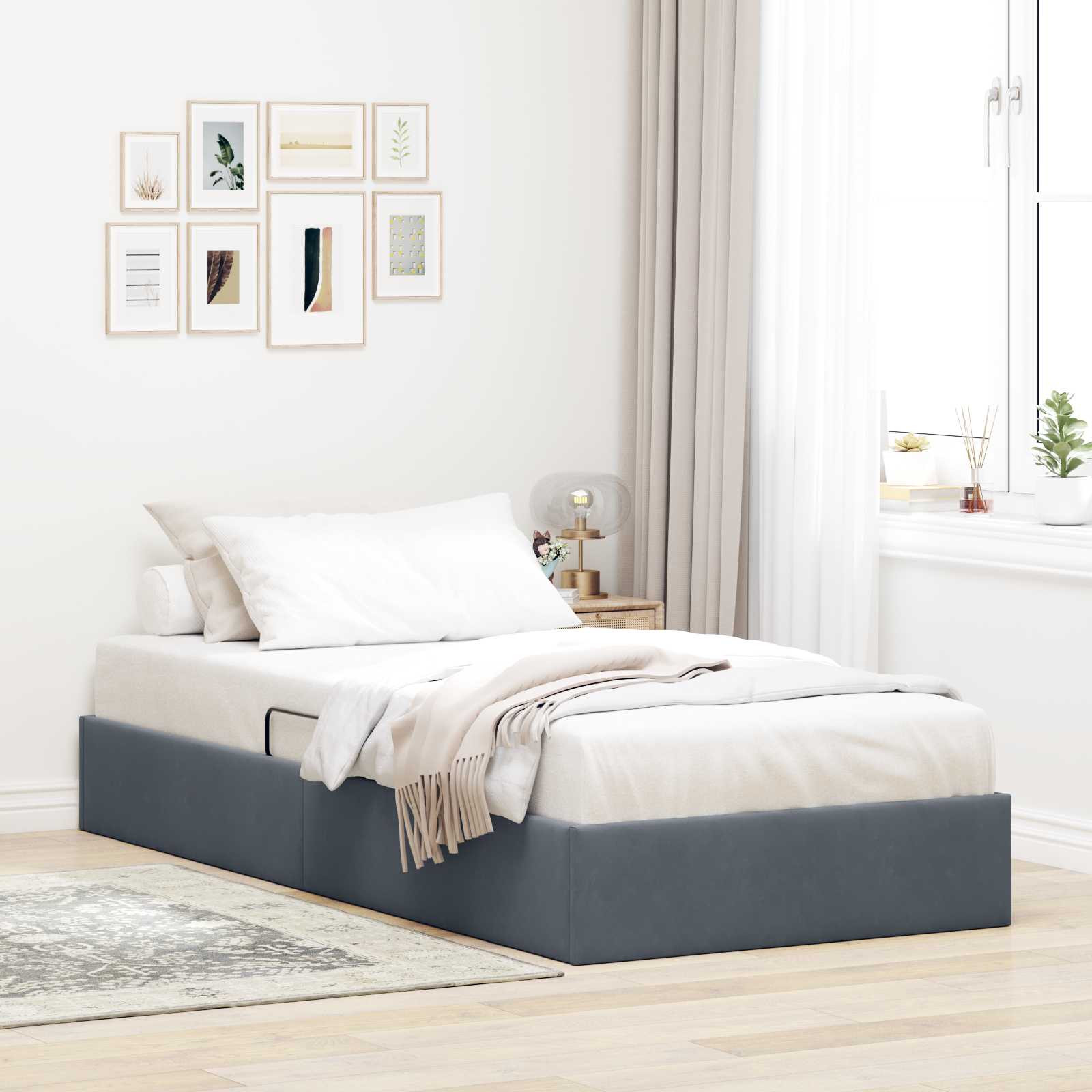 Ottoman Sängram med lagring Mörkgrå 90 x 190 cm Sammet