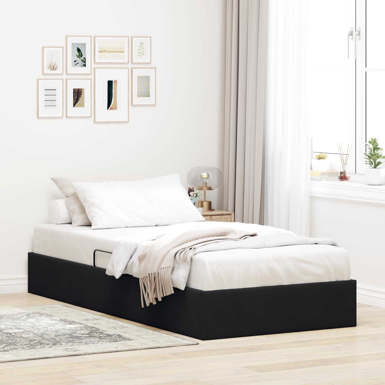 Ottoman Sängram med lagring Svart 90 x 200 cm Sammet