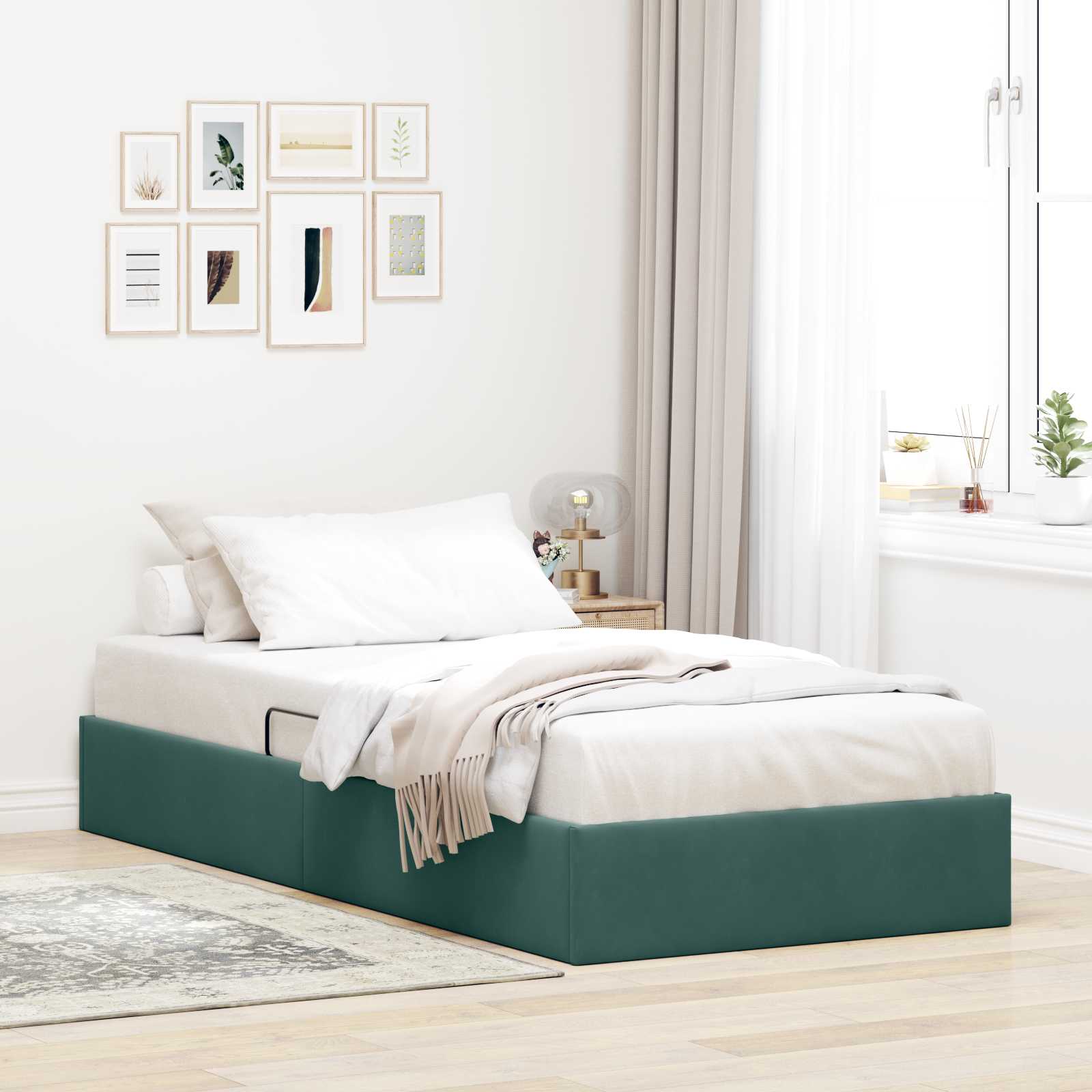Ottoman Sängram med lagring Mörkgrön 90 x 200 cm Sammet