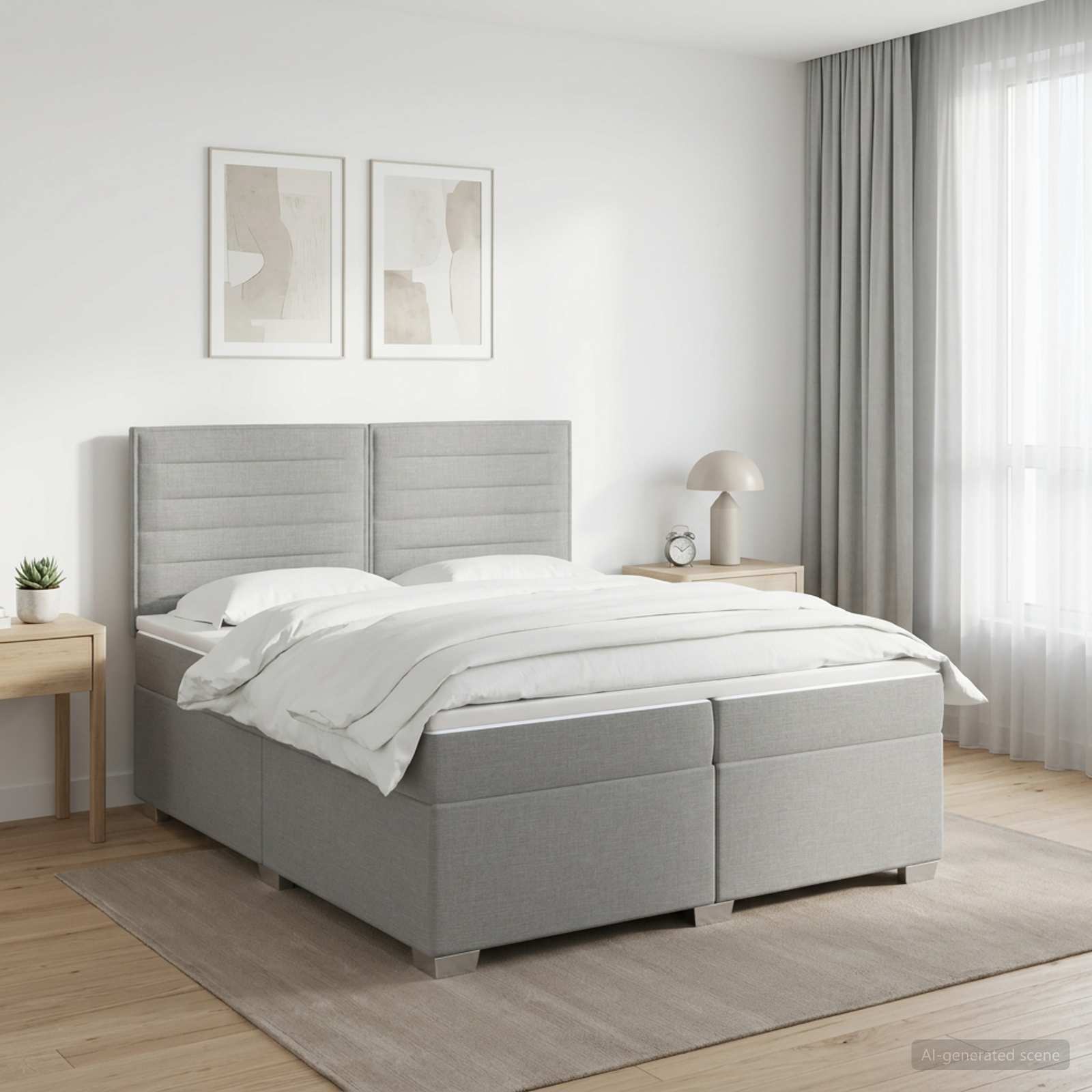 Kontinentalsäng med madrass Ljusgrå 200 x 200 cm Tyg