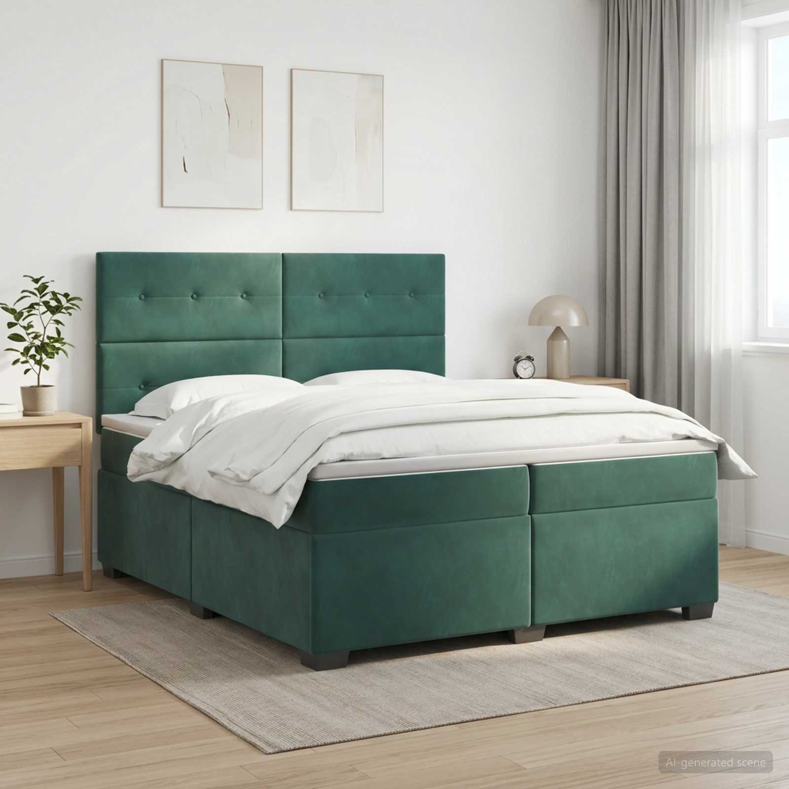 Kontinentalsäng med madrass Mörkgrön 200 x 200 cm Sammet