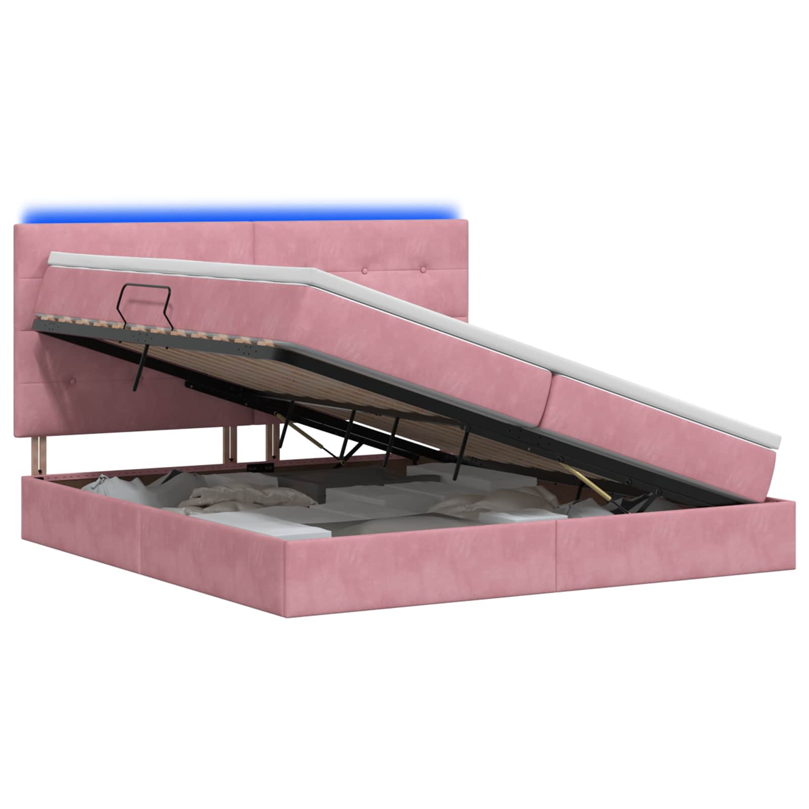 LED förvaringssäng med madrass Rosa 200 x 200 cm Sammet