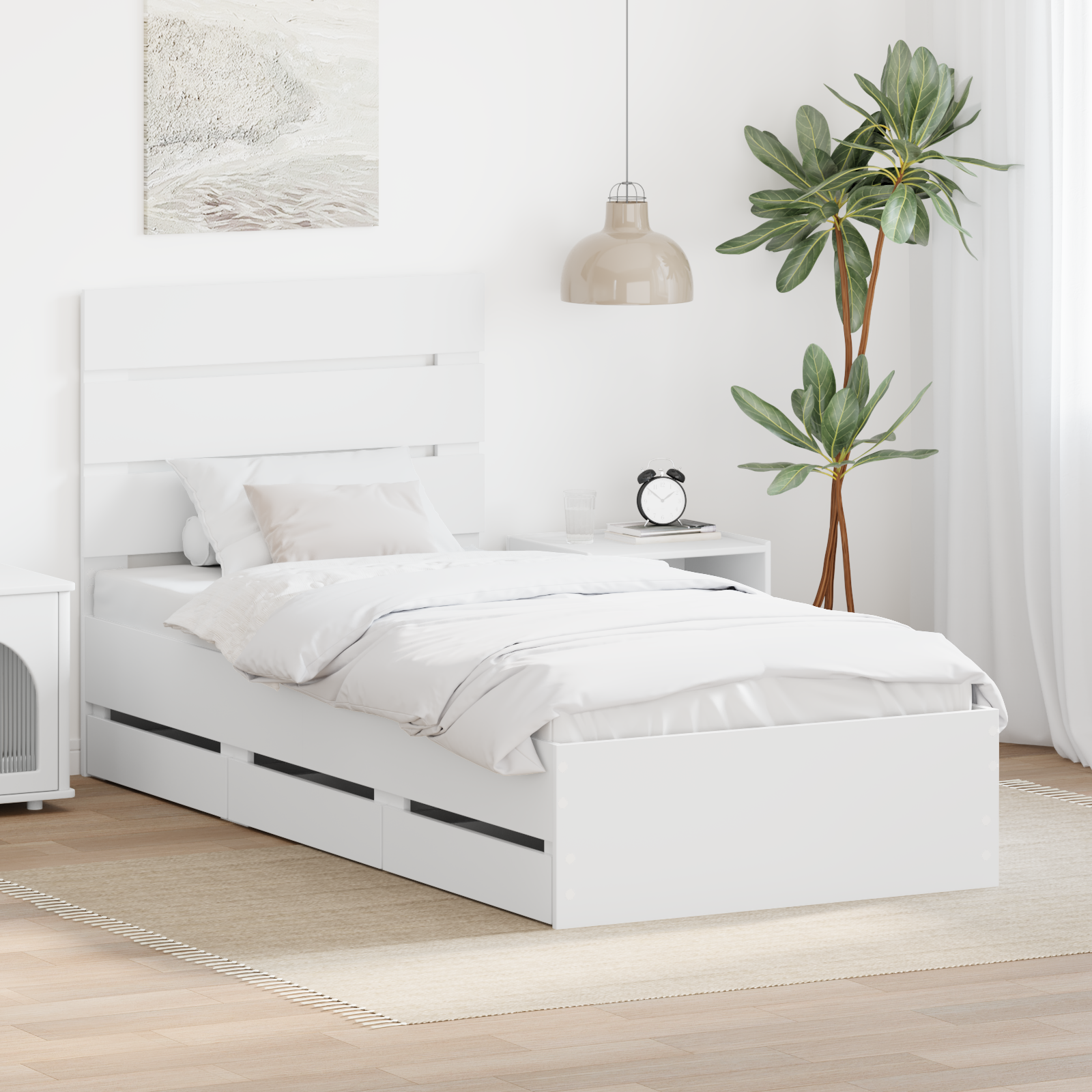 Sängram med låda med huvudgavel Vit 90 x 200 cm Ingenjörsträ