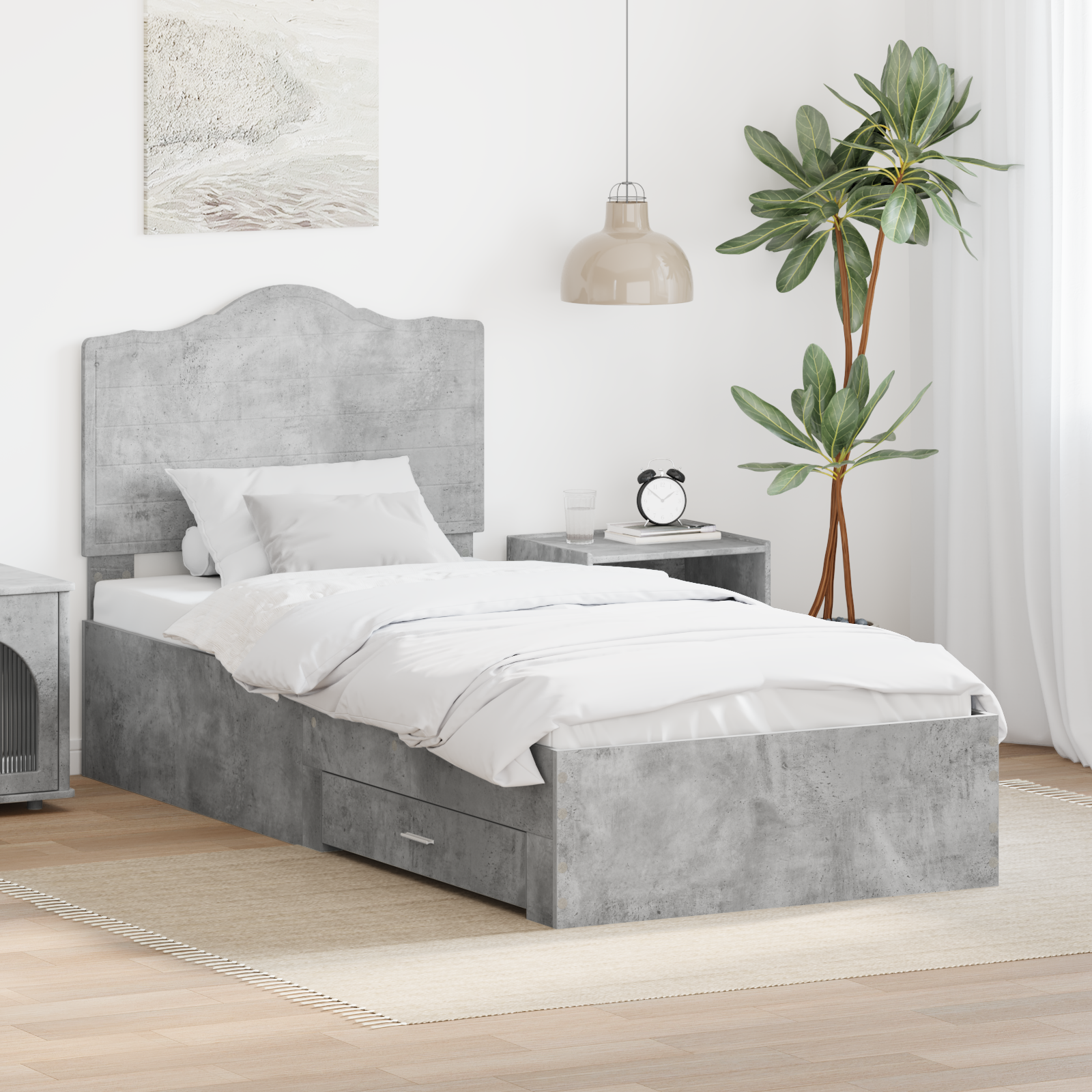 Sängram med låda Betonggrå 100 x 200 cm Konstruerat trä