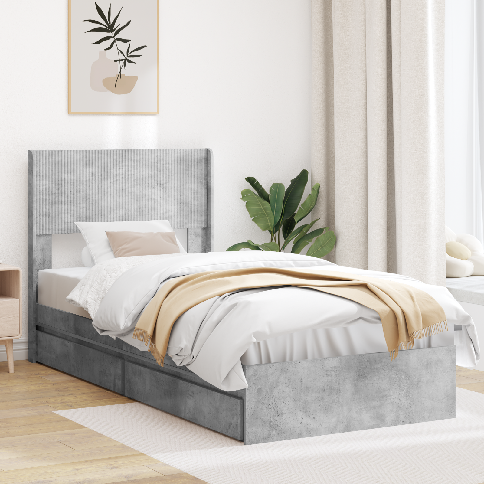 Sängram med förvaring och huvudgavel Betonggrå 90 x 190 cm