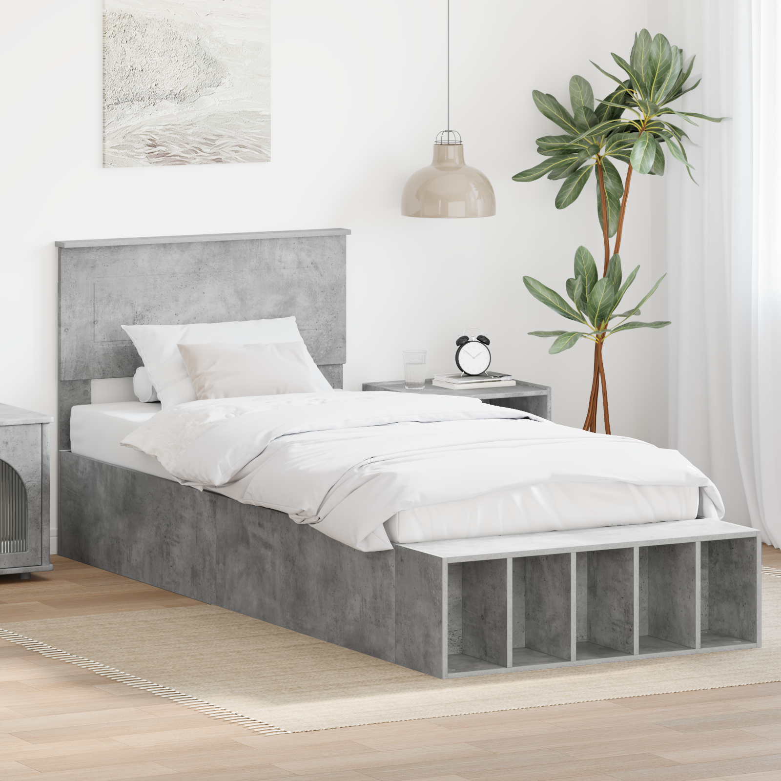 Sängram med hylla Betonggrå 90 x 200 cm Konstruerat trä