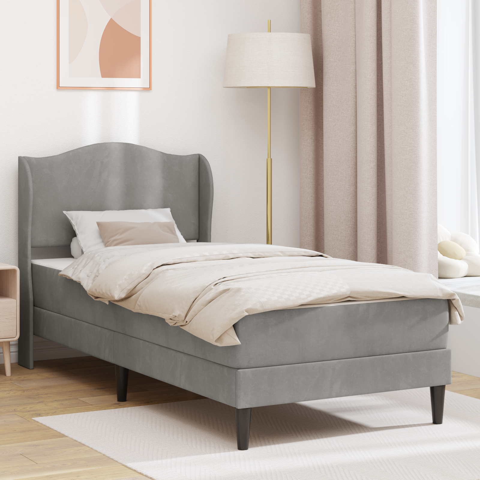Sängram med huvudgavel 2 st Ljusgrå 90 x 190 cm Sammet