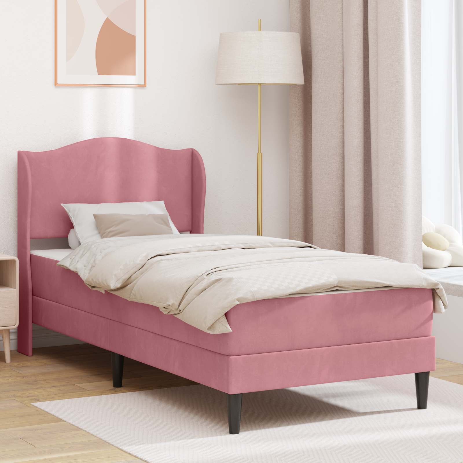Sängram med huvudgavel Rosa 80 x 200 cm Sammet