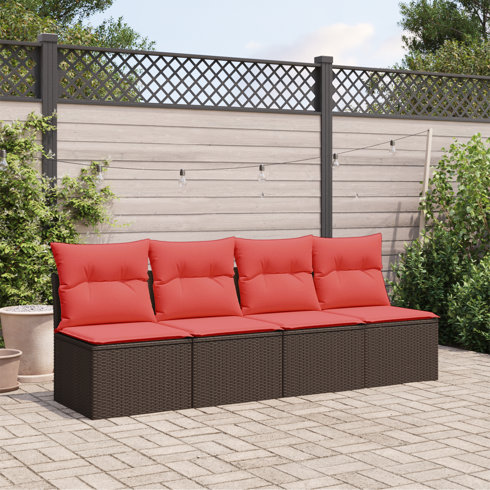 | Trädgårdsoffa | med kudde Brun 220 x 62 x 69 cm konstrotting