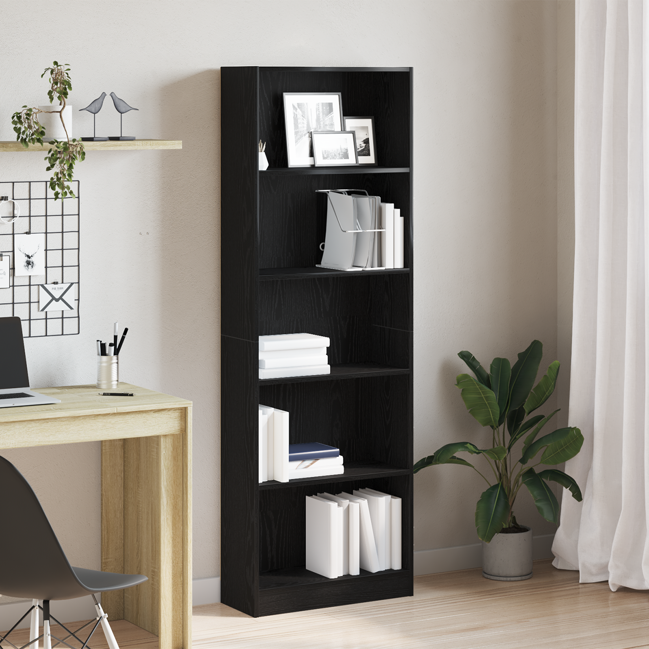 Hyllsystem 60 x 24 x 176 cm Konstruerat trä Svart Ek