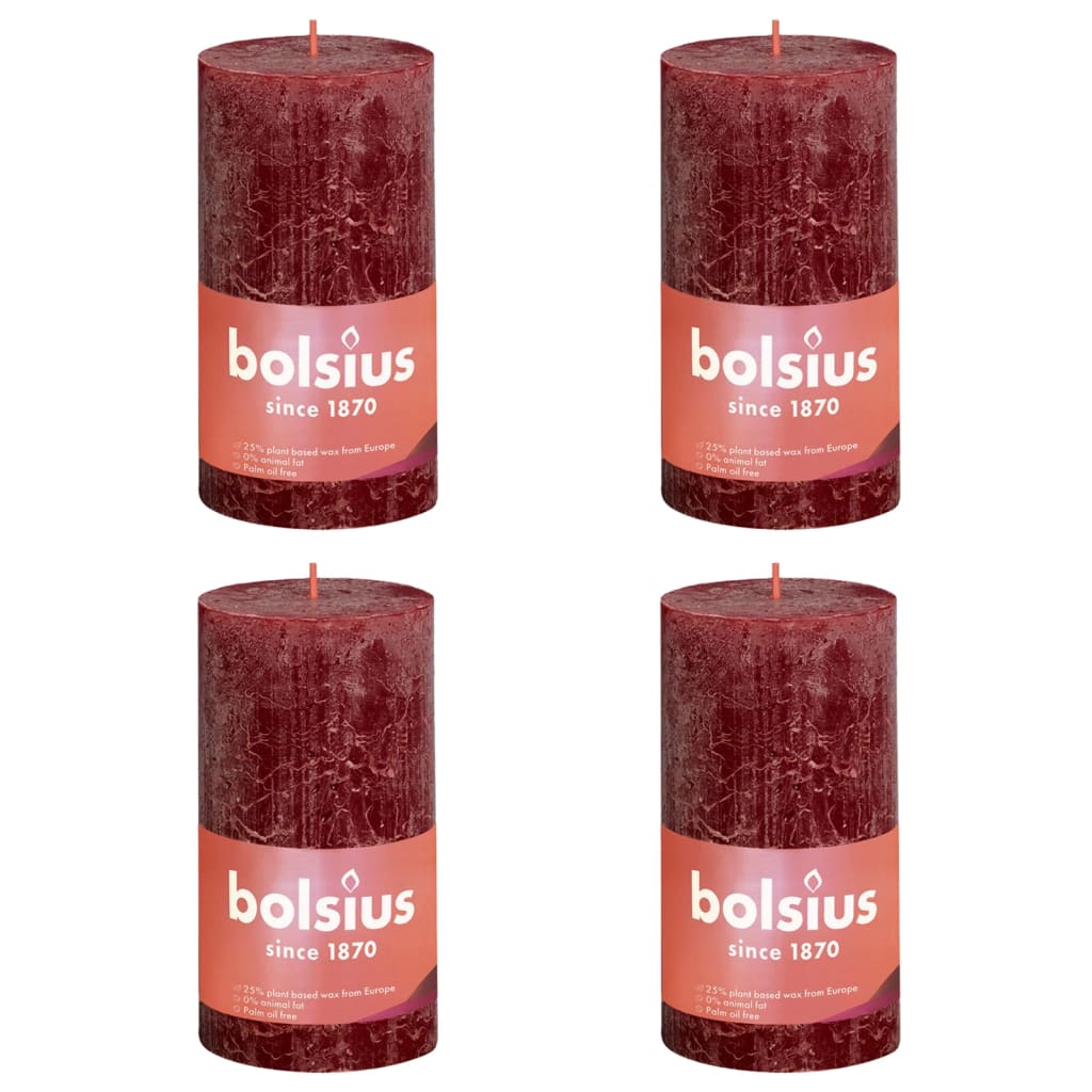 Bolsius Rustika blockljus 4-pack 130x68 mm sammetsröd